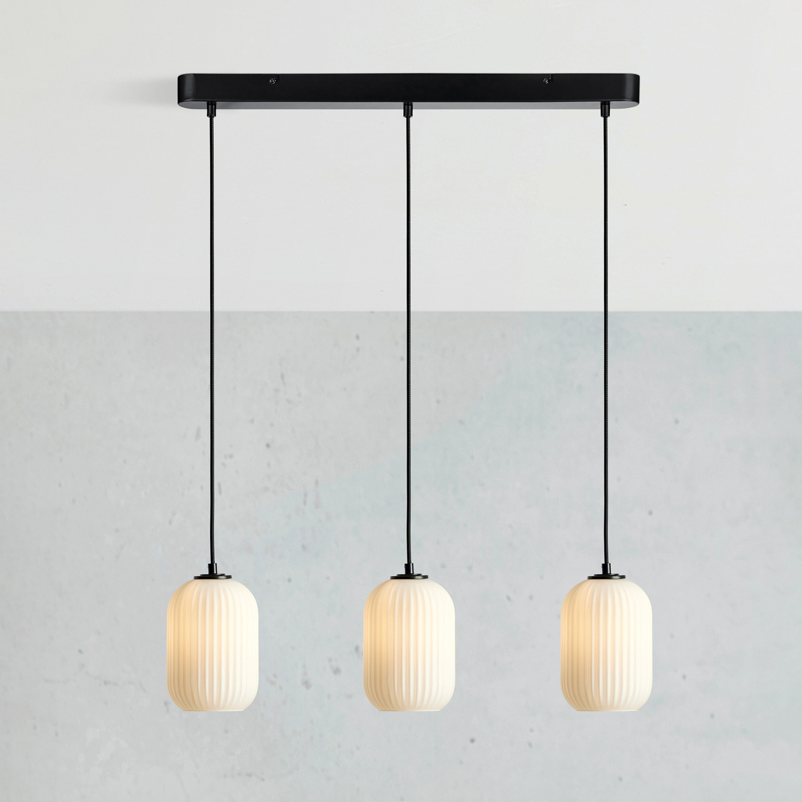 Cava hanging light, glass lampshades, 3-bulb