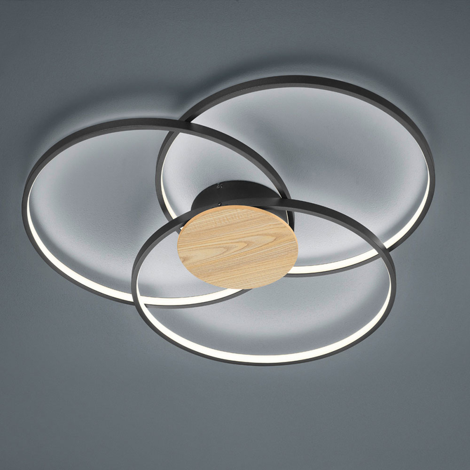 Plafonnier LED Sedona, détails en bois, noir mat