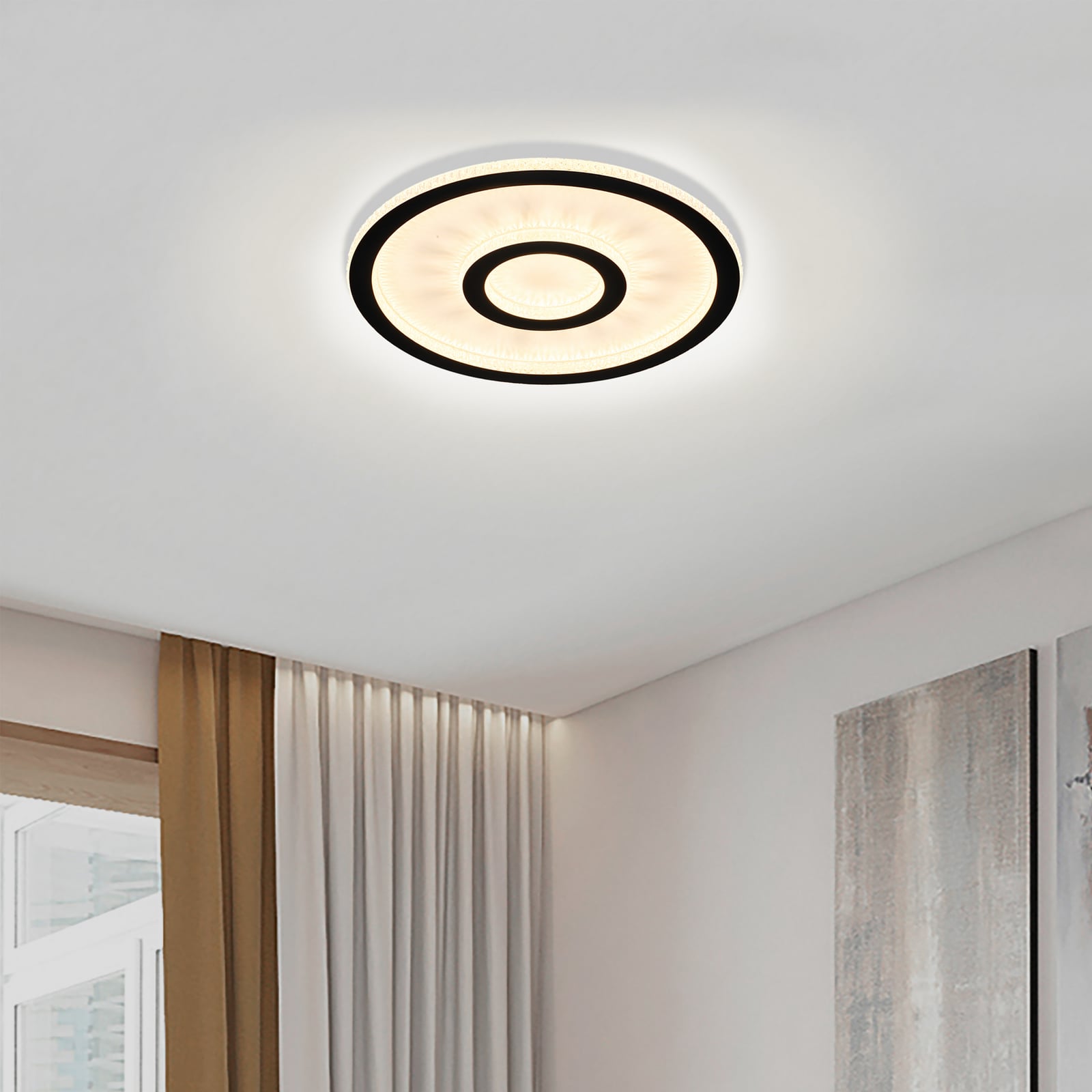 LED-stropna svetilka Roundel, bela/črna, Ø 35 cm, železo/akril