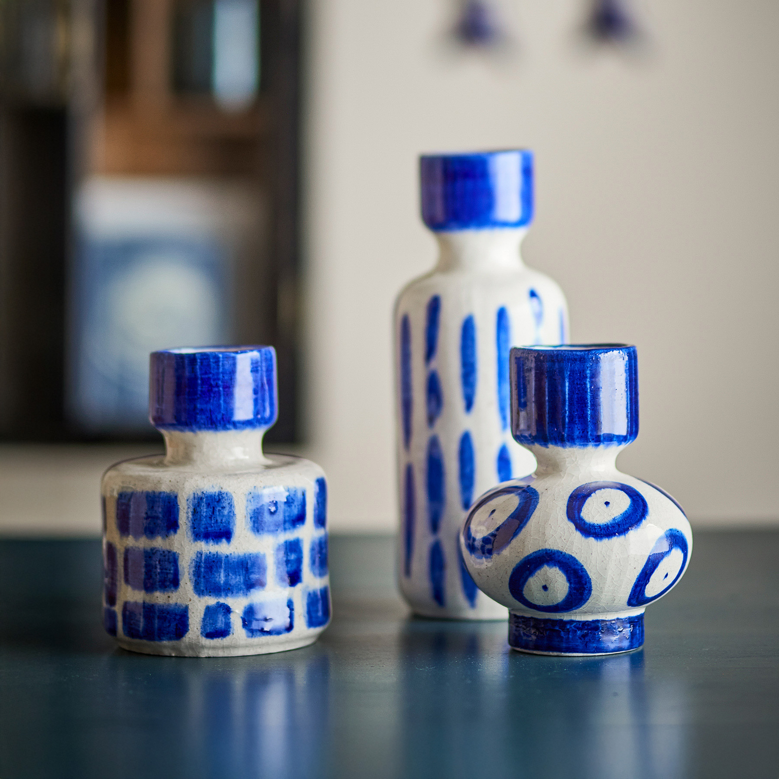 Vase Romane, bleu/blanc, lot de 3, céramique - Bloomingville
