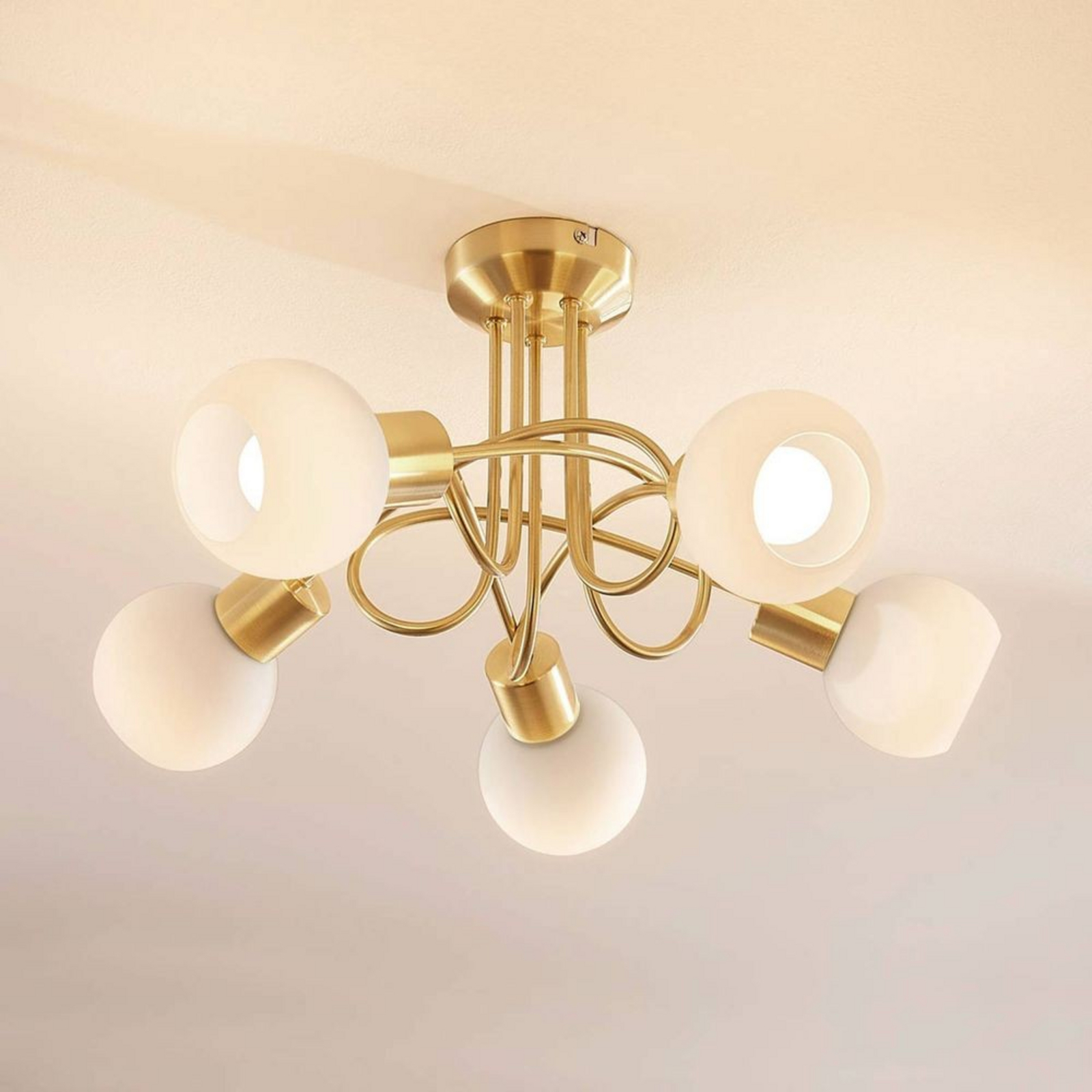 Elaina 5 Stropní Lampa Brass/Opal - Lindby