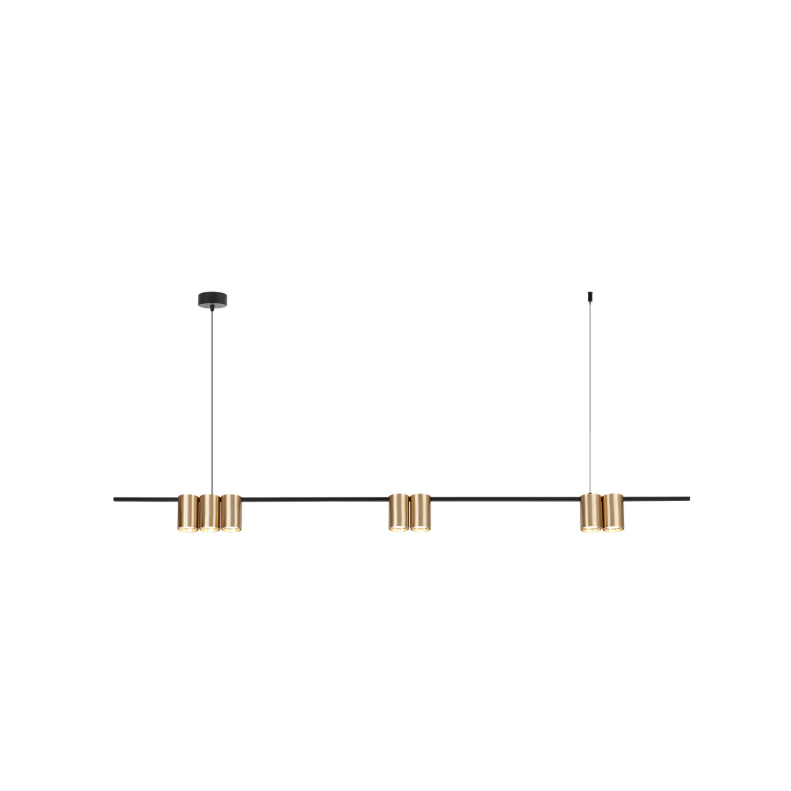 Genesis hanging light, black/gold aluminium, 7 x GU10, length 150 cm