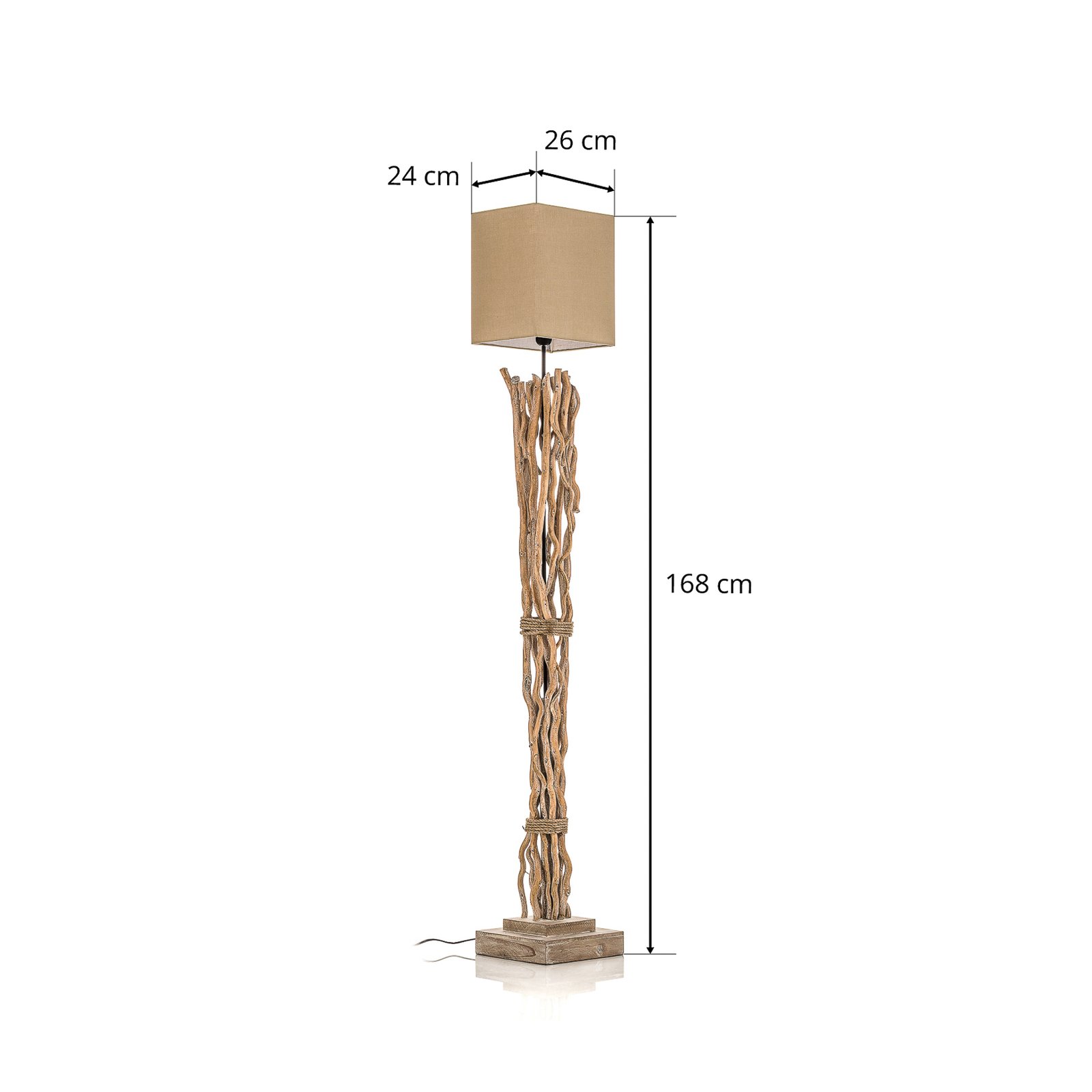 Lampadaire Marica abat-jour tissu et élément bois