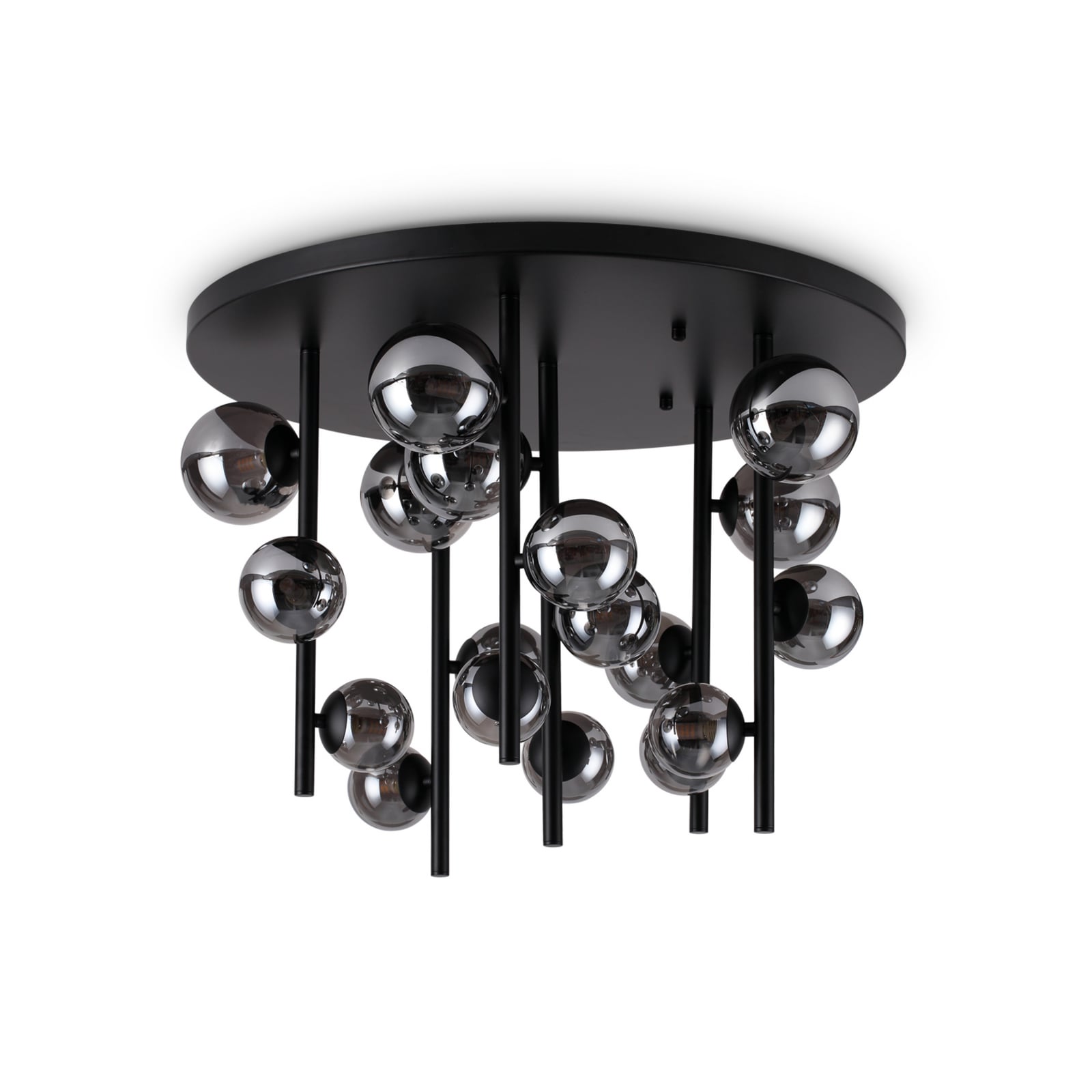 IDEAL LUX plafondlamp Perlage zwart/rookgrijs Ø 70 cm 18 lampen IDEAL LUX plafondlamp Perlage zwart/rookgrijs Ø 70 cm 18 lampen