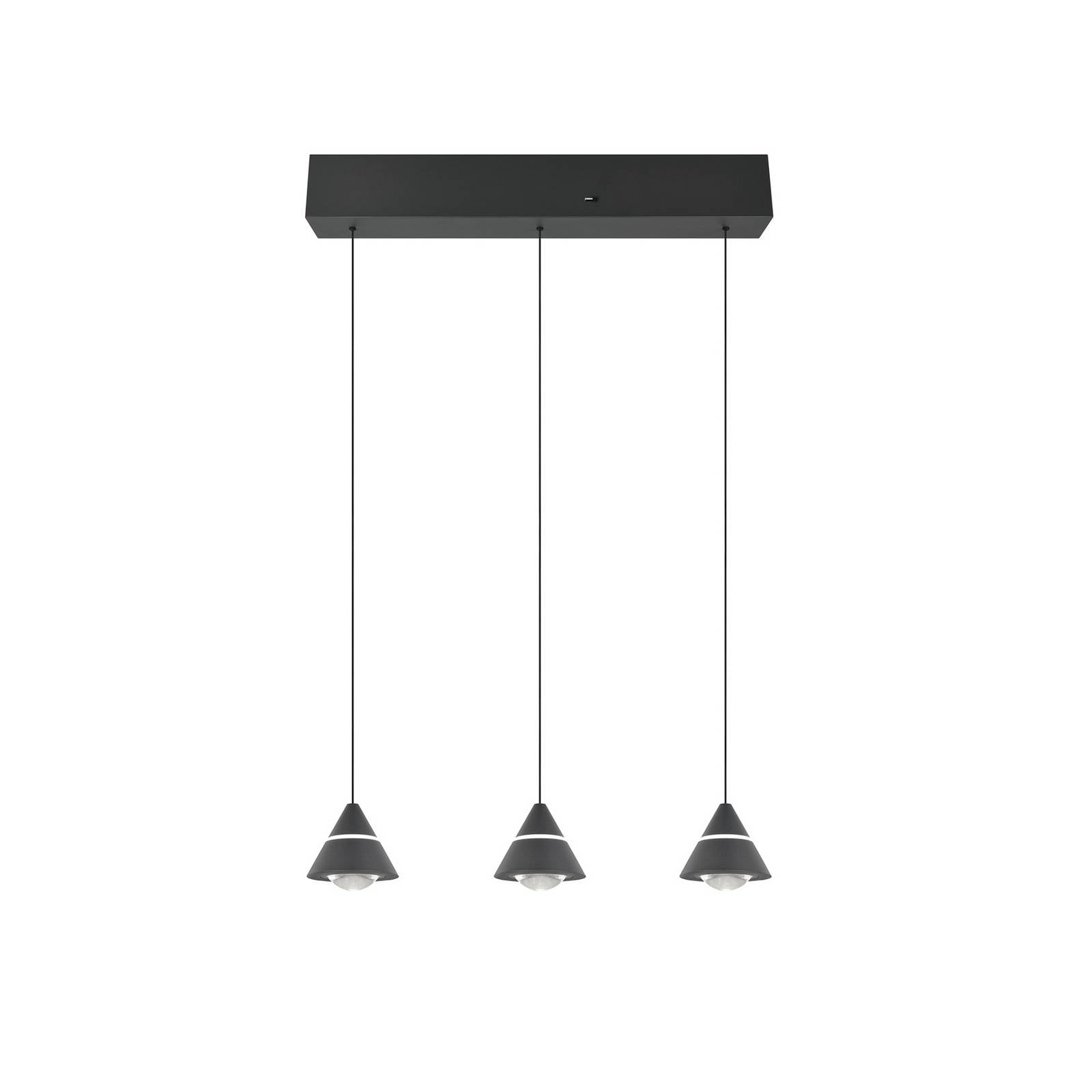 LED-Pendellampe Romeo, Länge 55 cm, schwarz, Metall, 3-flg.