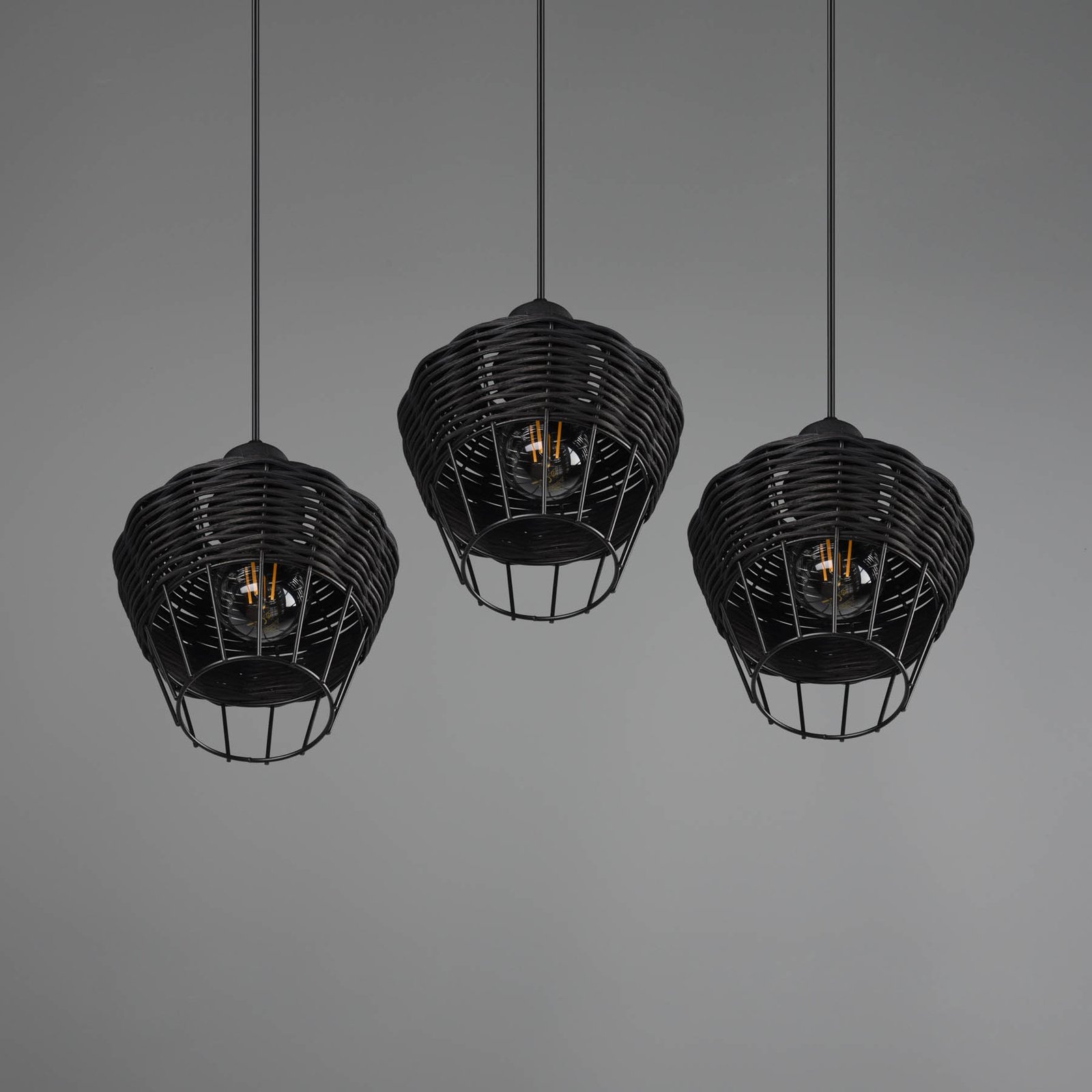 Suspension Borka, à trois lampes, ronde, noire
