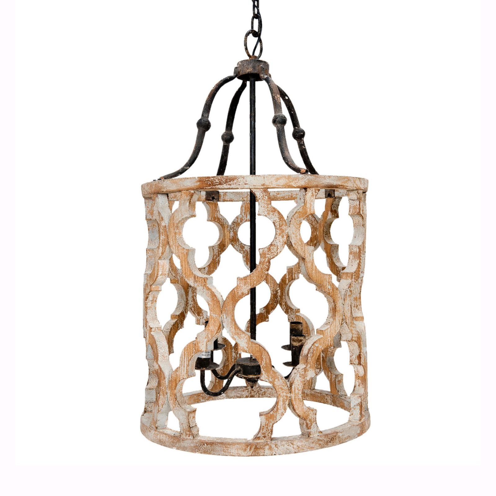 Clayre & Eef 194 hanging light made of wood, four-bulb, for Living / Dining Room, iron, wood, E14, 25 W, energy efficiency: A++, H: 85 cm