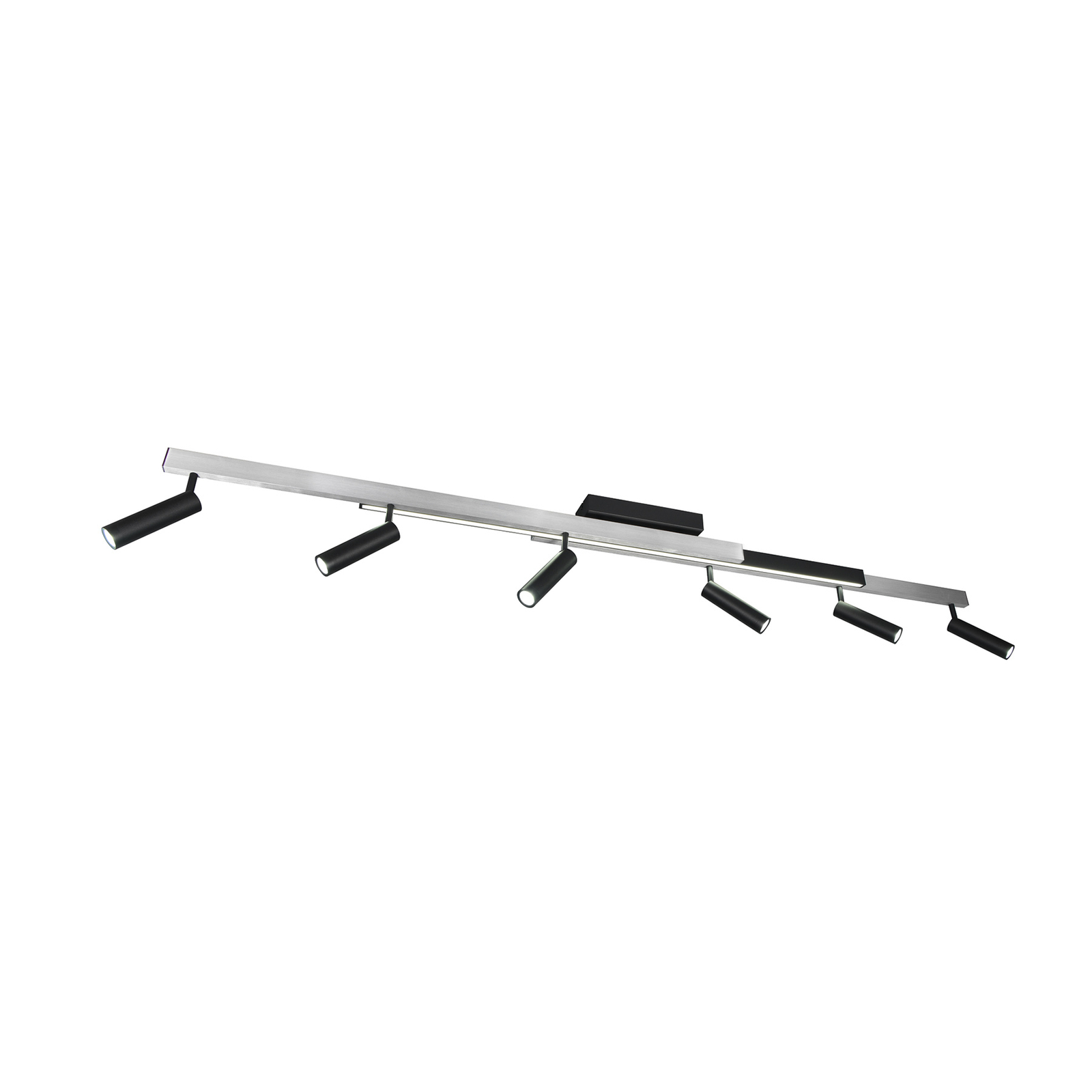 Spot pour plafond LED Zeno, 6 spots, aluminium brossé/noir, métal