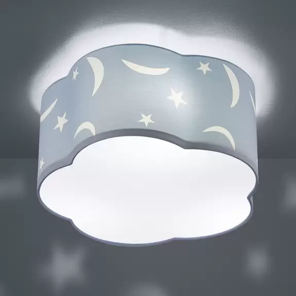 Lampenwelt Deckenlampe Moony für Kinderzimmer pastellblau