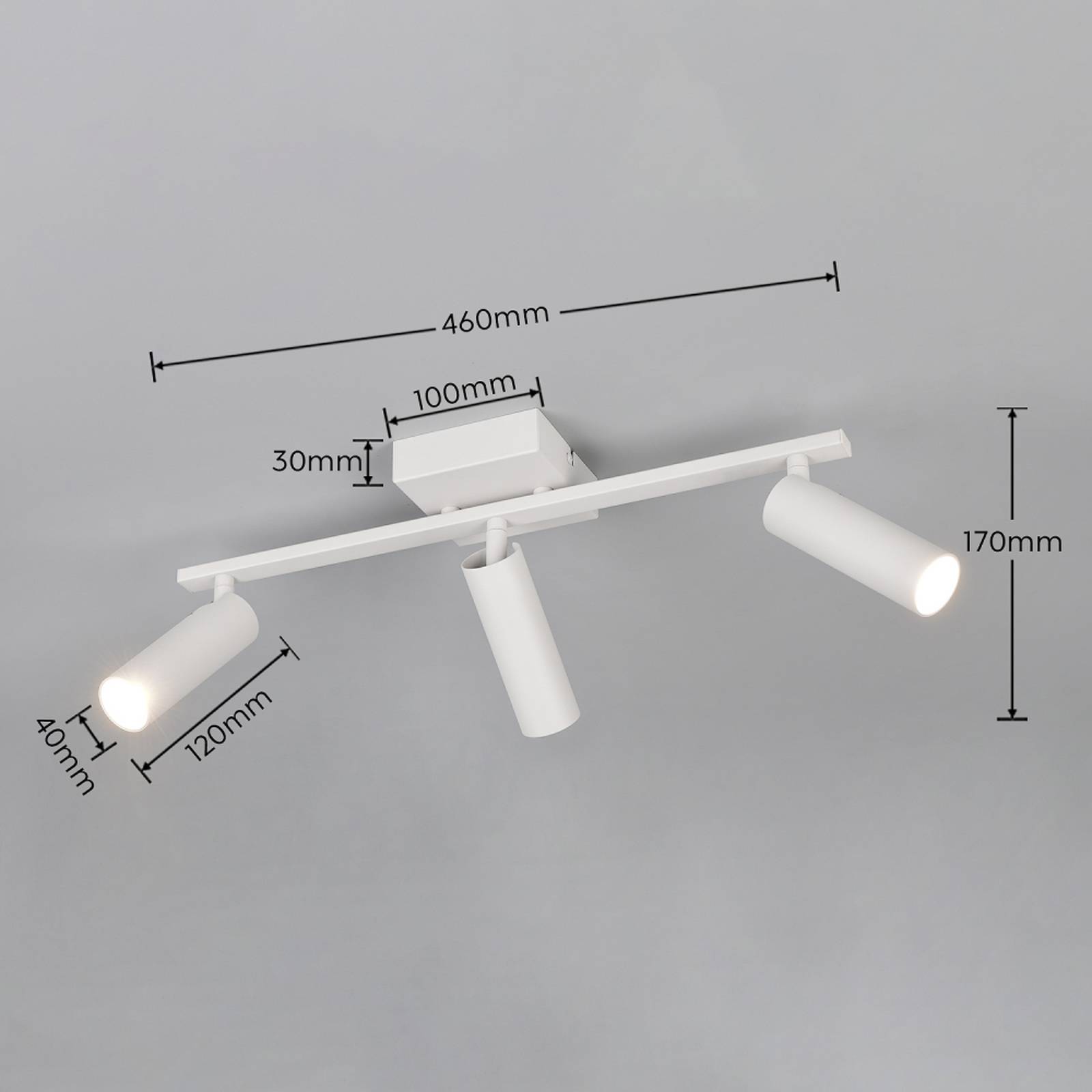 Trio Lighting Plafondspot Dara, lengte 46 cm, grijs, metaal, 3-lamps.