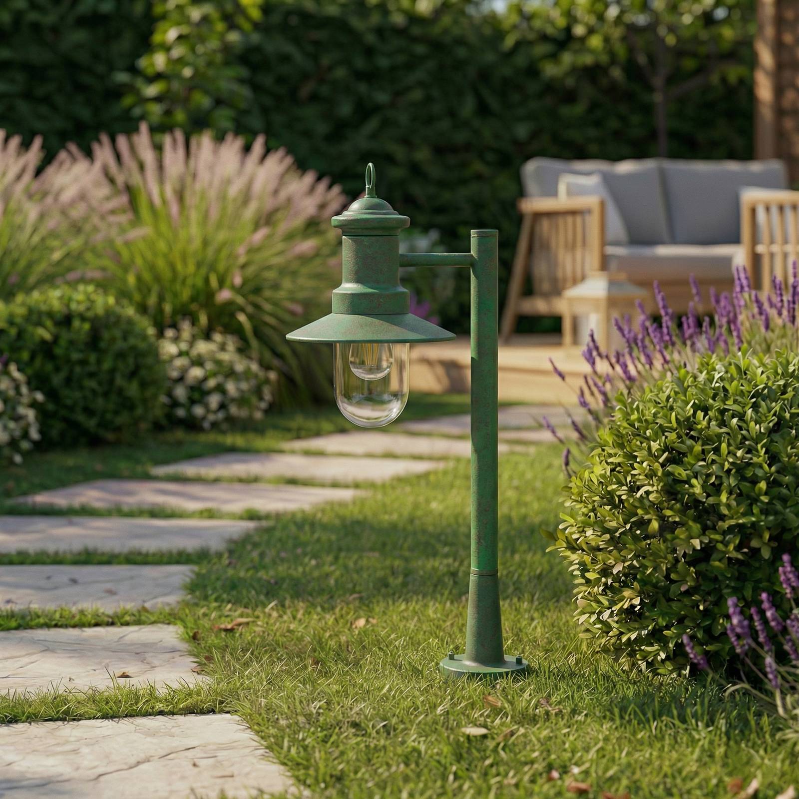 Lindby Słupek oświetleniowy Eloretta, zielony, 60 cm, stal, IP44, E27