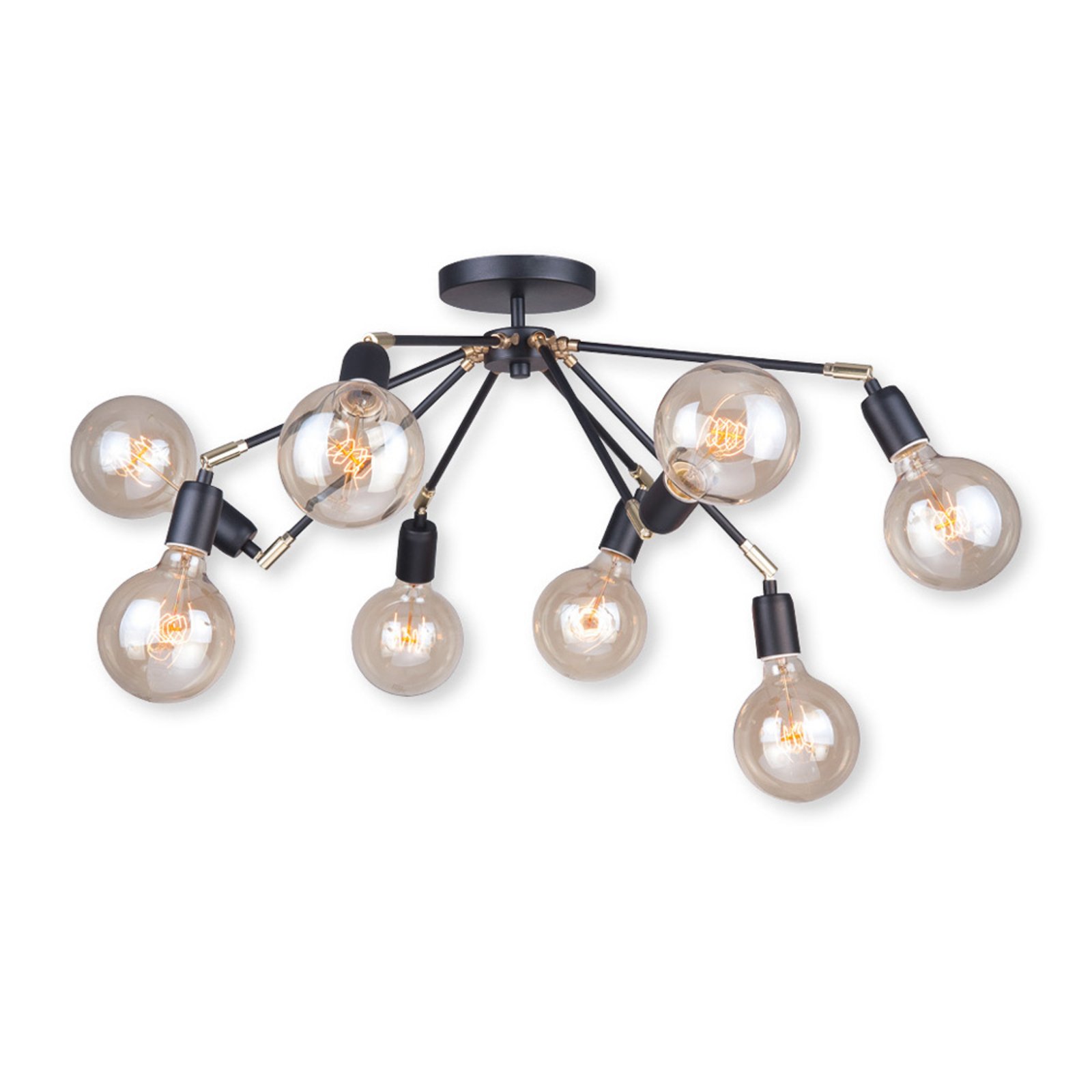 Lis Poland Stik ceiling lamp in black, eight-bulb, for Living / Dining Room, metal, E27, 40 W, energy efficiency: A++, H: 16 cm
