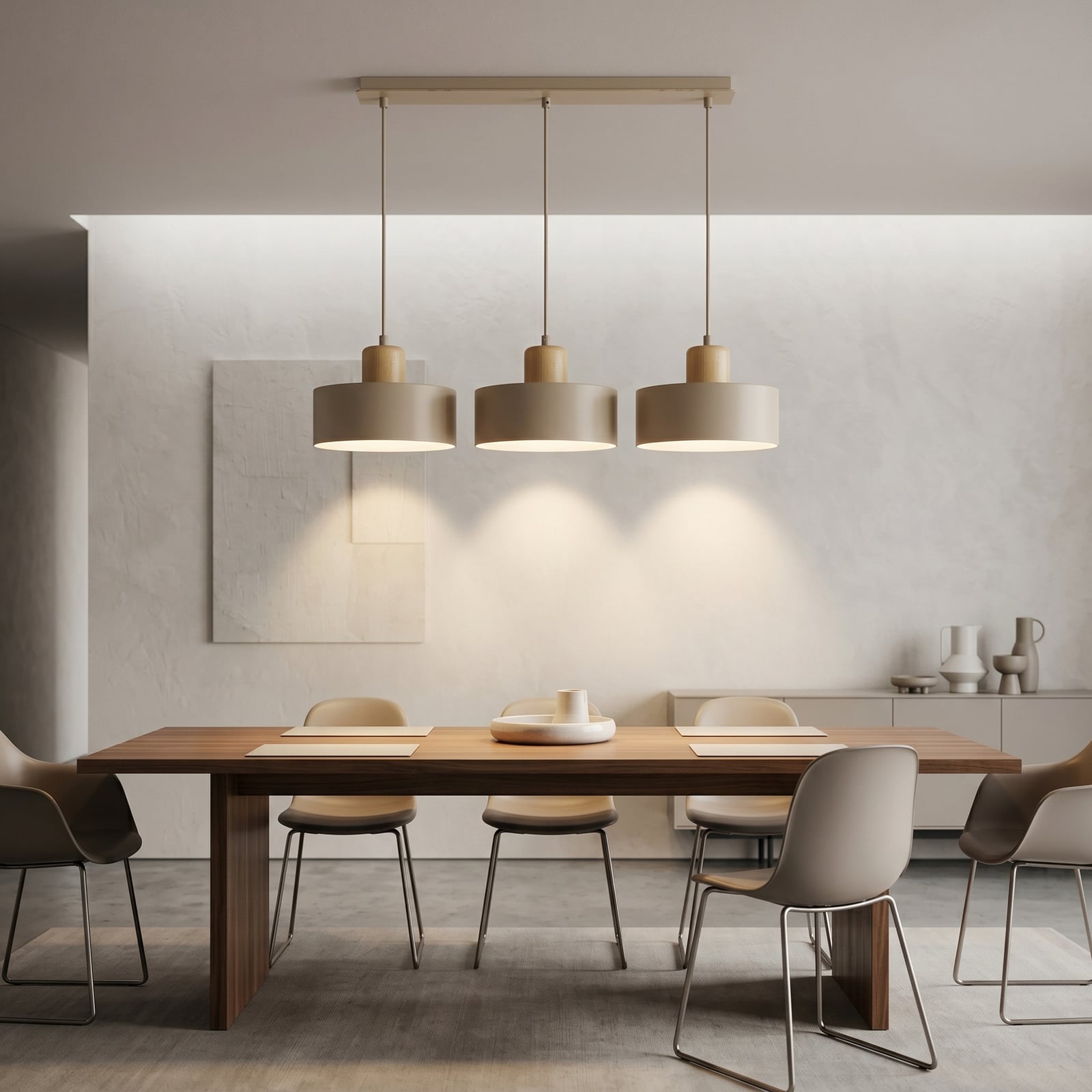 Torin pendant light, beige, length 80 cm, 3-bulb, metal and wood Torin pendant light, beige, length 80 cm, 3-bulb, metal and wood