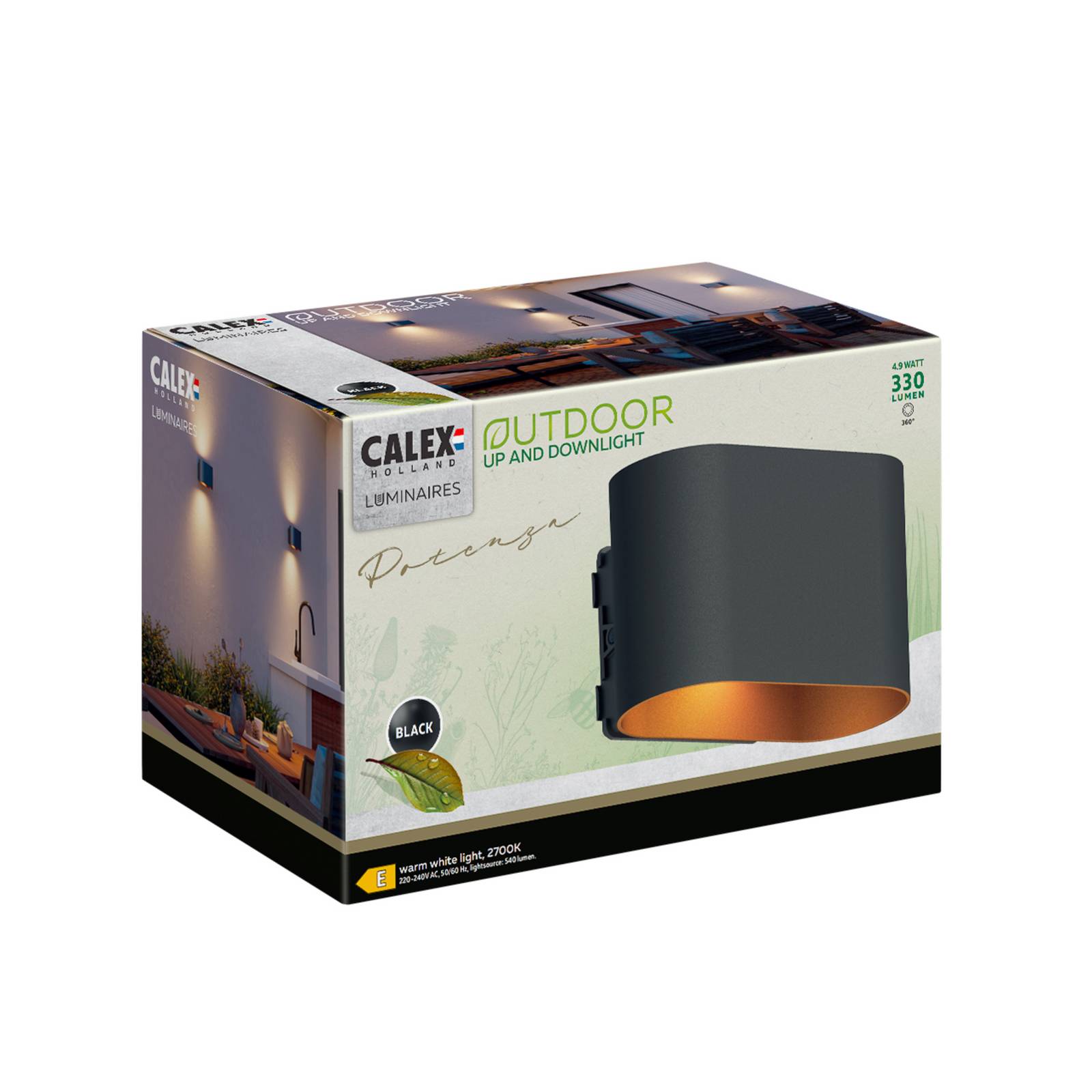 Calex Kinkiet zewnętrzny LED Potenza up/down, IP44, czarny/złoty