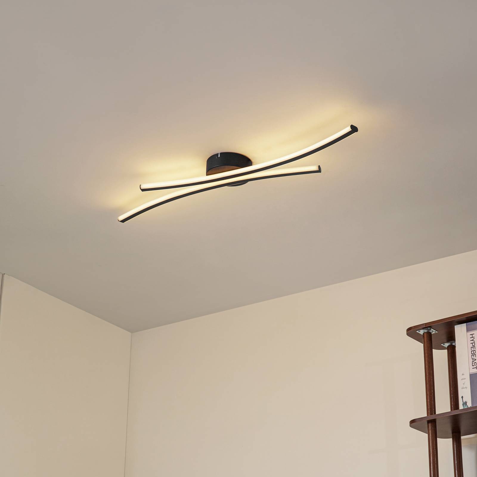 Lindby LED-Deckenleuchte Ravion, 90 cm, schwarz, 3.000 K günstig online kaufen