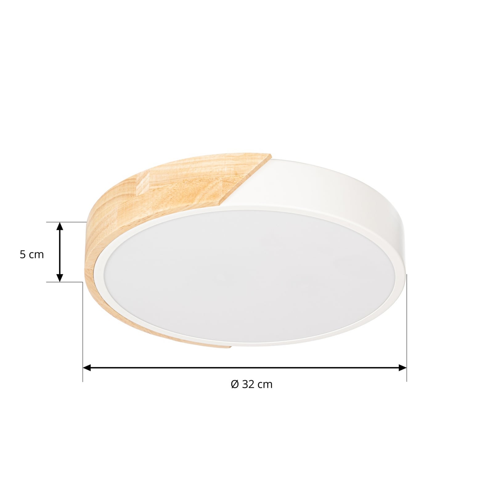 Lynorri LED-Deckenleuchte, Ø 31 cm, weiß, Holzdekor - Prios Lynorri LED-Deckenleuchte, Ø 31 cm, weiß, Holzdekor - Prios