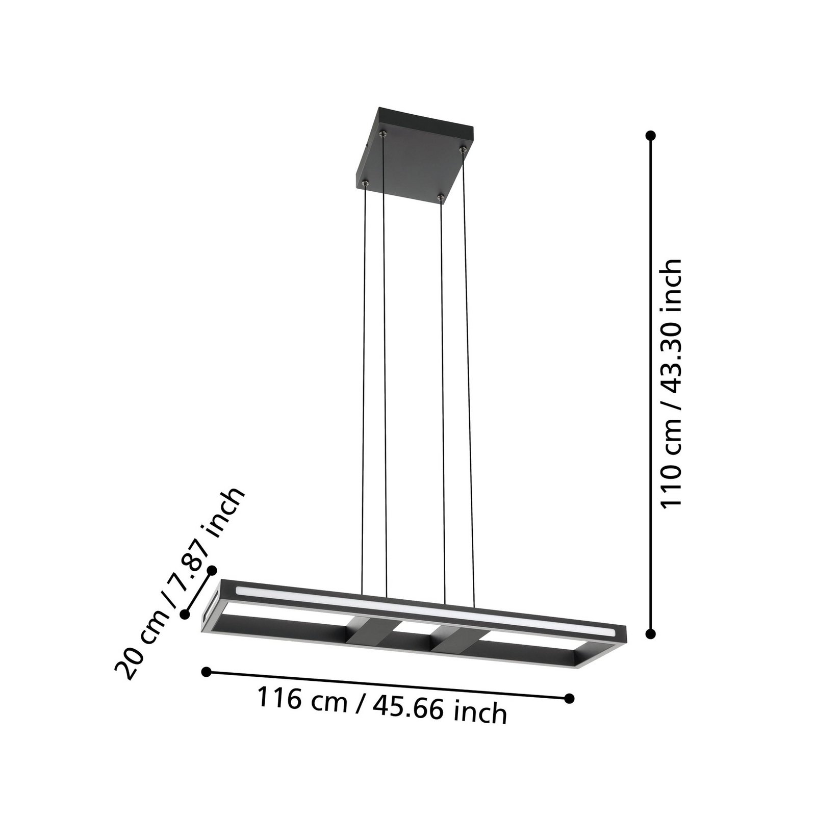 EGLO connect LED-es függesztéklámpa Savilanas-Z, 77 cm, fekete