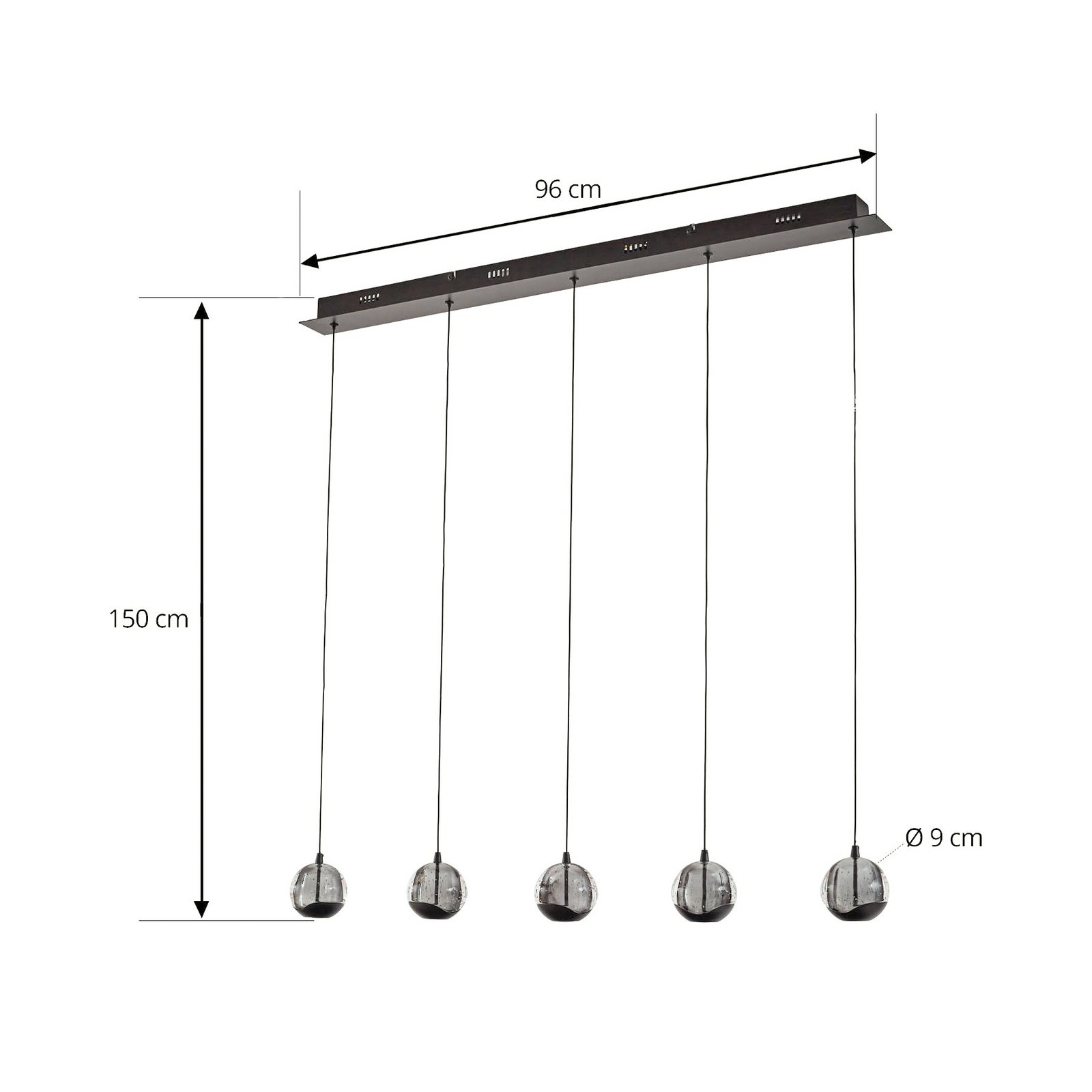 Lucande LED hanging light Hayley, black, 5-bulb, elongated