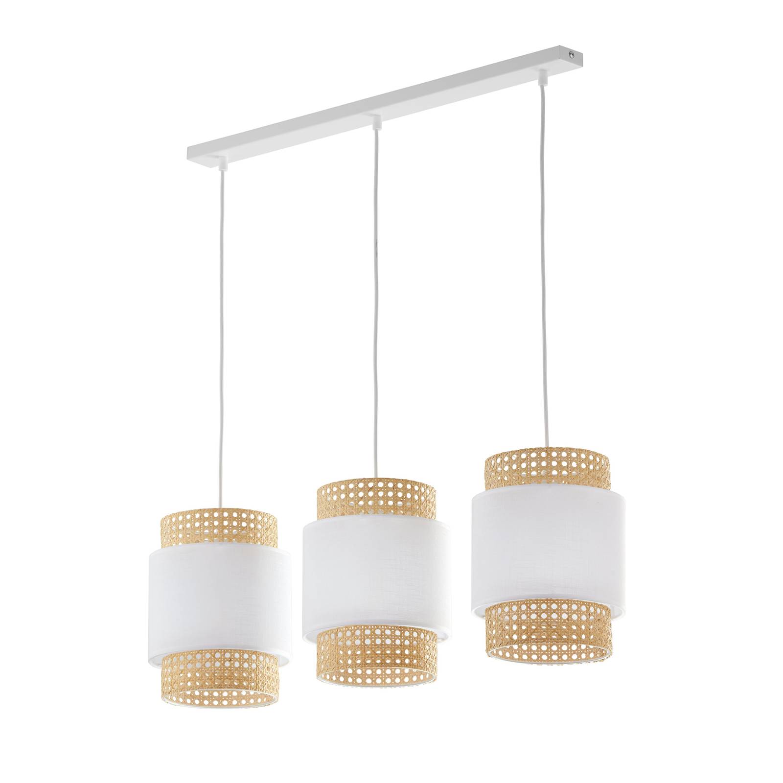 Hängeleuchte Boho linear dreiflammig weiß/Rattan