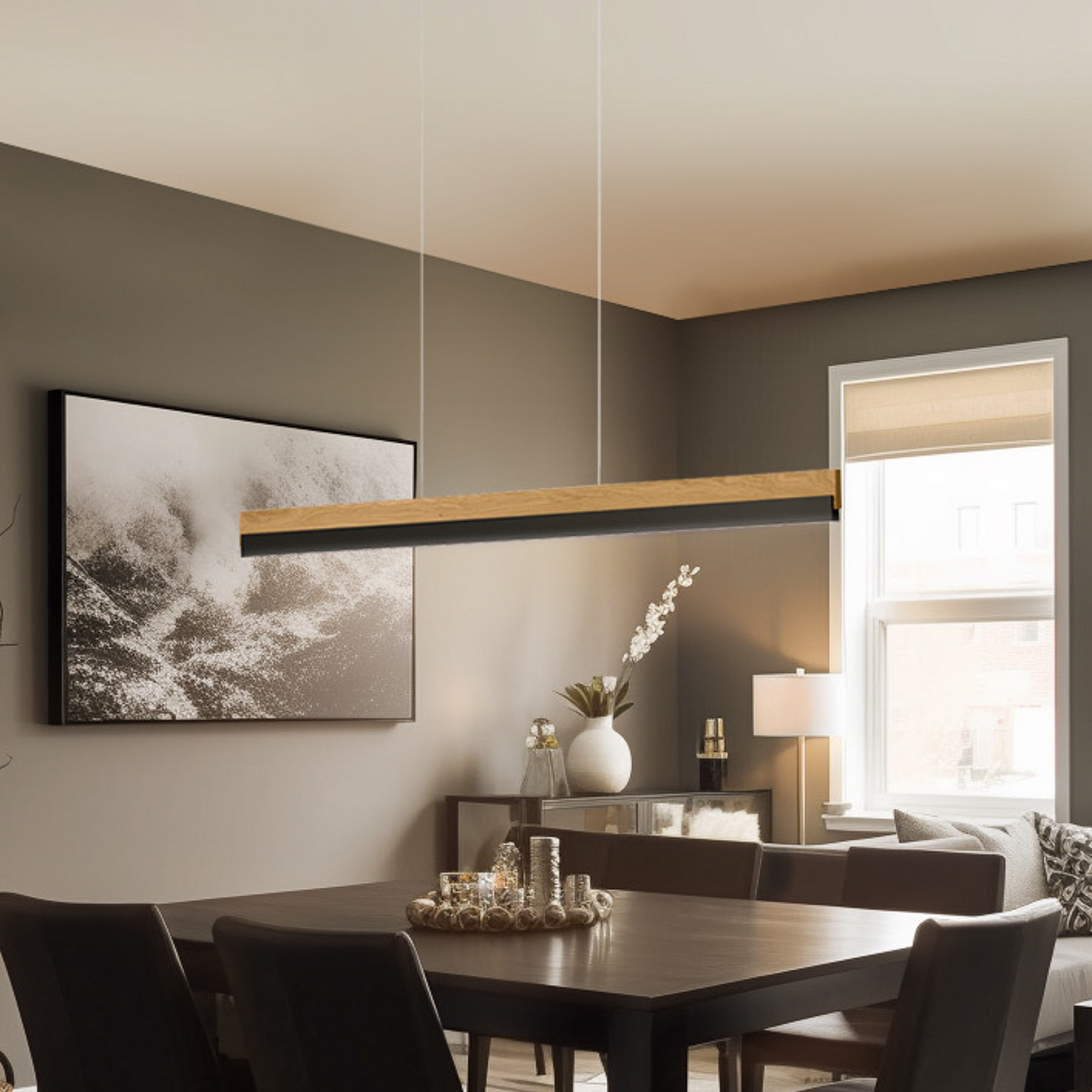 Quitani LED κρεμαστό φωτιστικό Keijo, μαύρο/δρυς, 103 cm