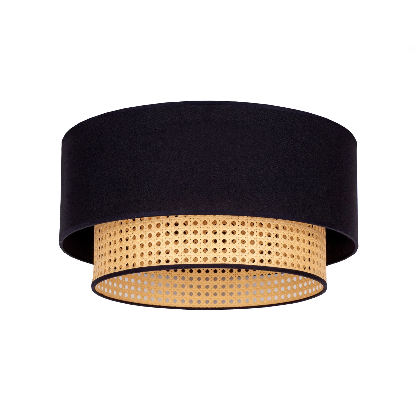 Boho griestu lampa, melna/koka, Ø 45 cm, audums/rotangs