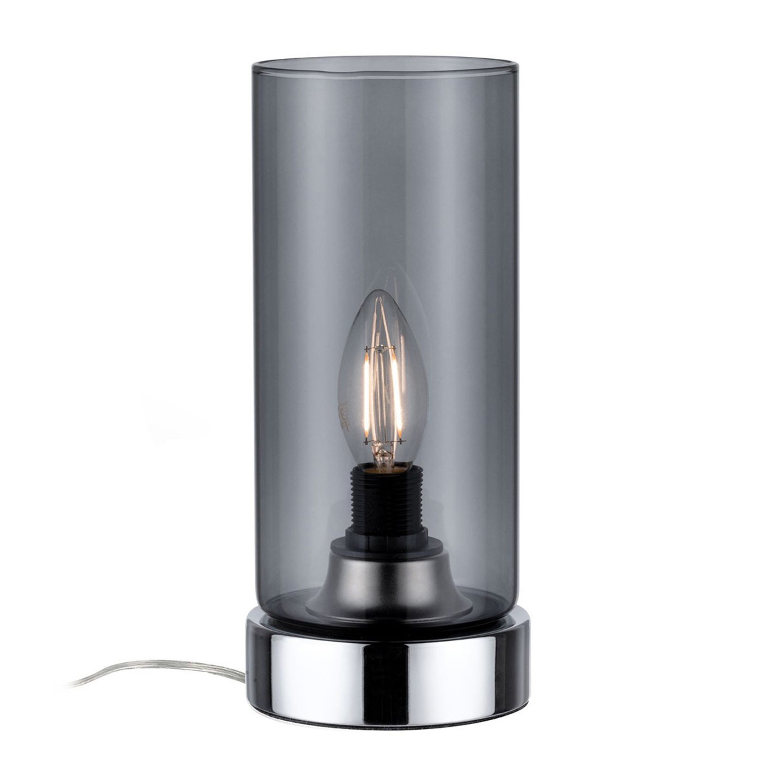 Paulmann Pinja table lamp chrome/smoky grey, for Living / Dining Room, metal, glass, E14, 20 W, energy efficiency: A++, H: 24.4 cm