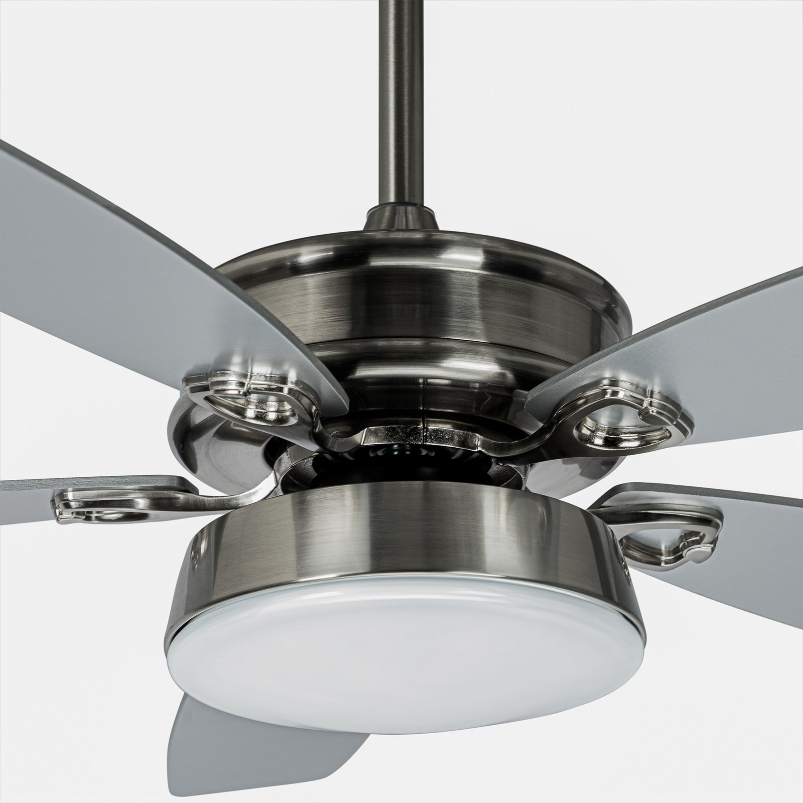 Lucande LED ceiling fan Kuvio, nickel, CCT