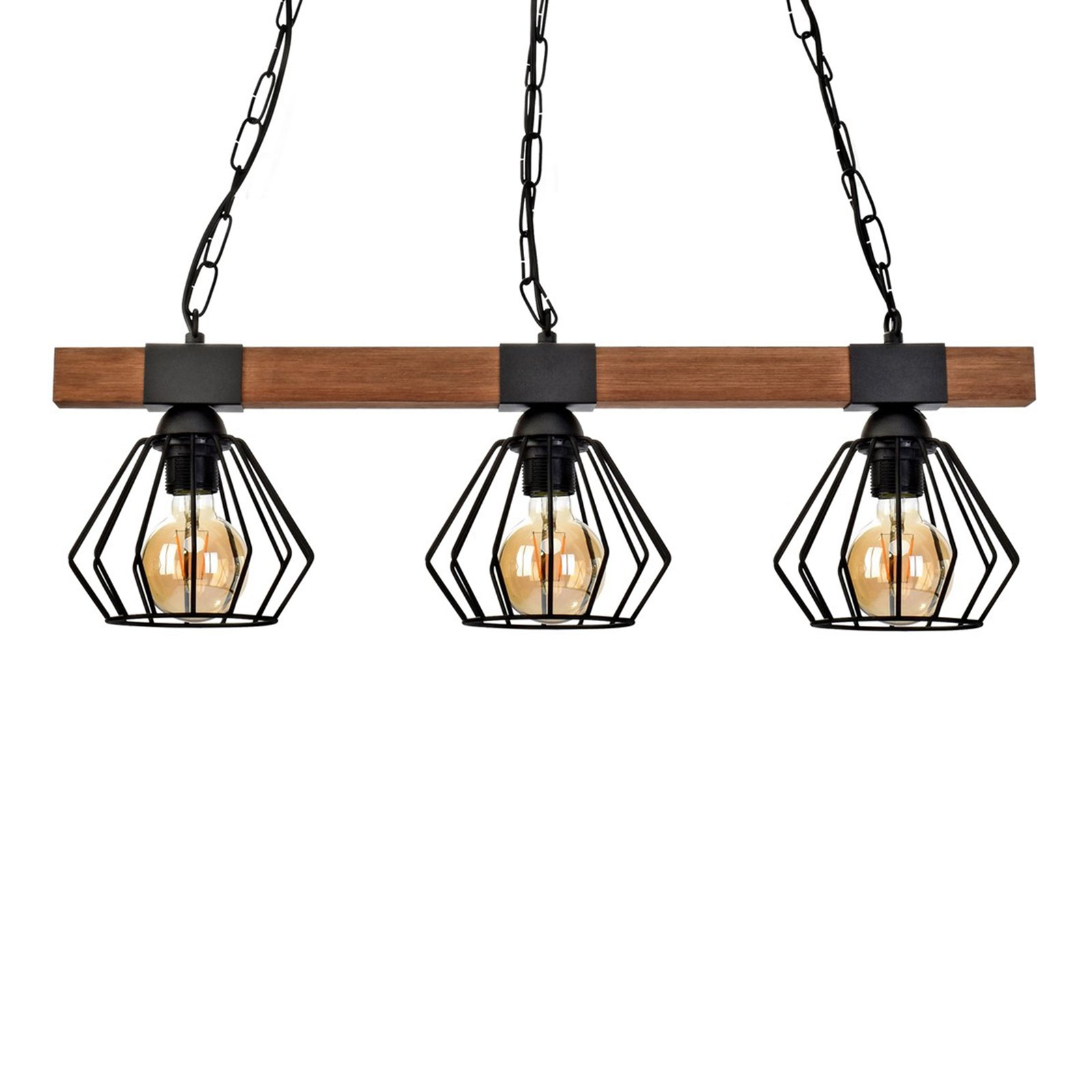 Hanglamp Ulf met houten balk, 3-lamps