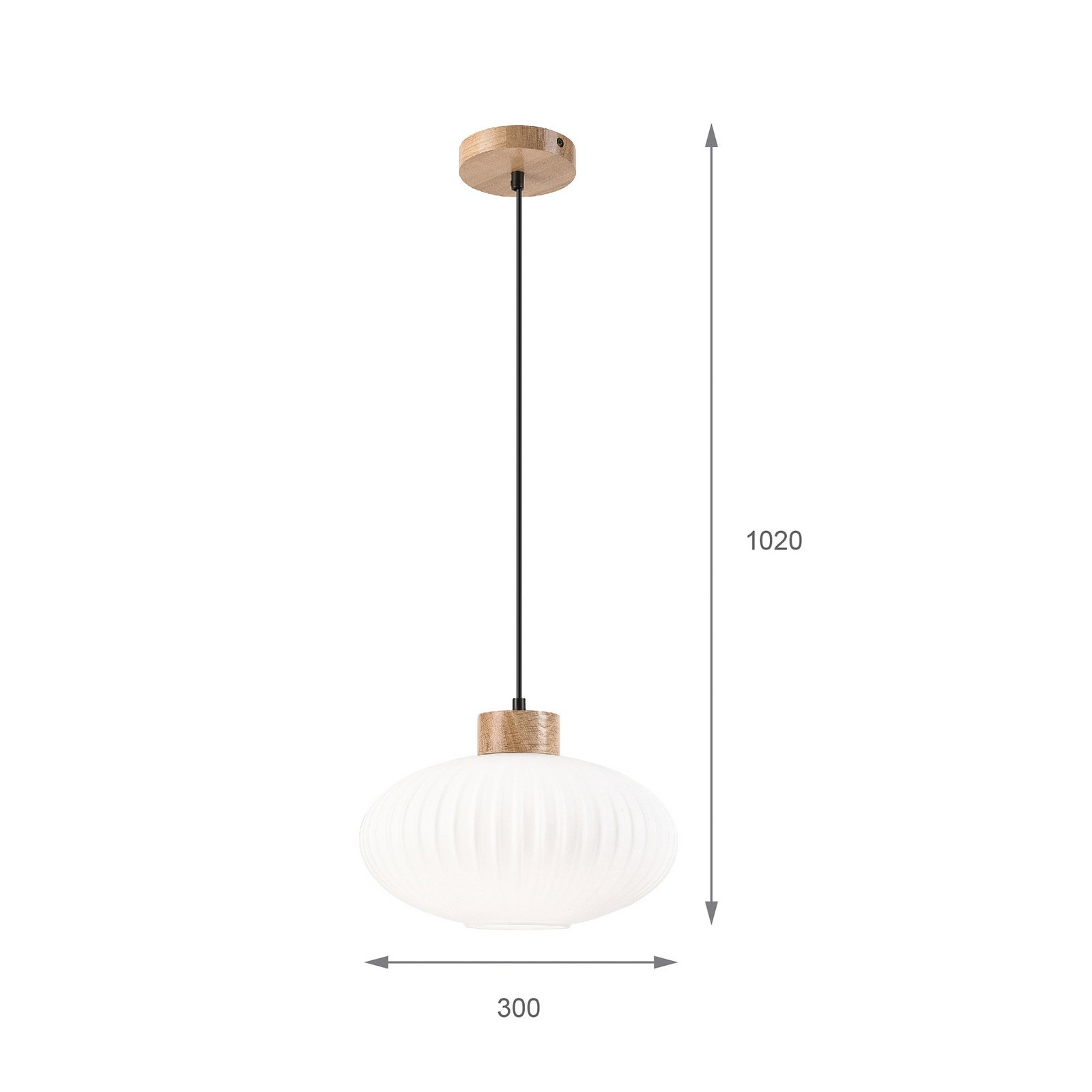 Pakabinamas šviestuvas "Harmony", Ø 25 cm, baltas/ąžuolas, stiklas/medis