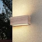 Mayenne outdoor wall light, wood-coloured, up- & downlight, angular