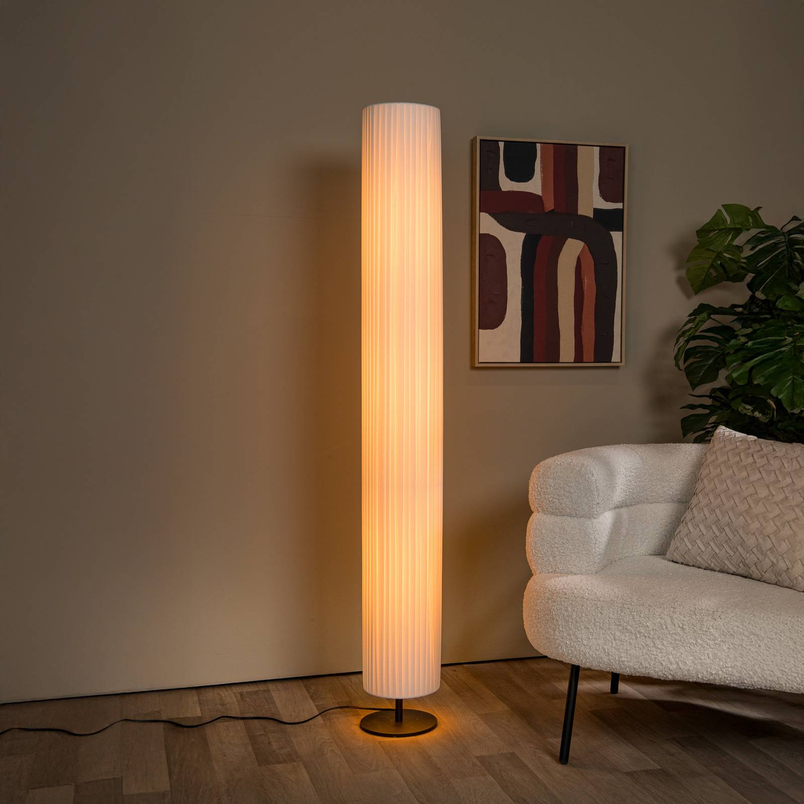 Lampa stojąca FOLD, wysokość 160 cm, biała, tkanina, 2 x E27