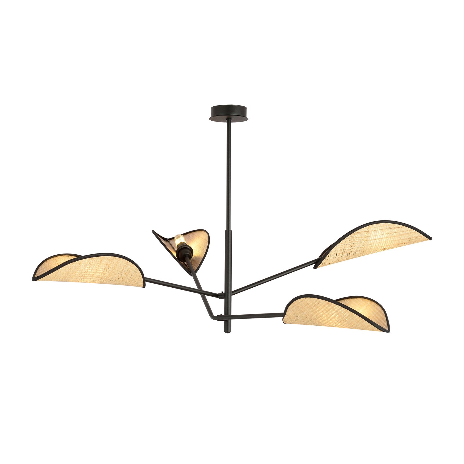 Hanglamp Vene, zwart/rotanoptiek, 4-lamps