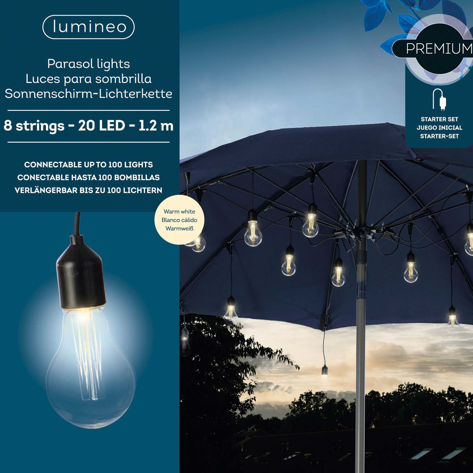 LED-lyskæde 490145 til parasoller, glødetråd