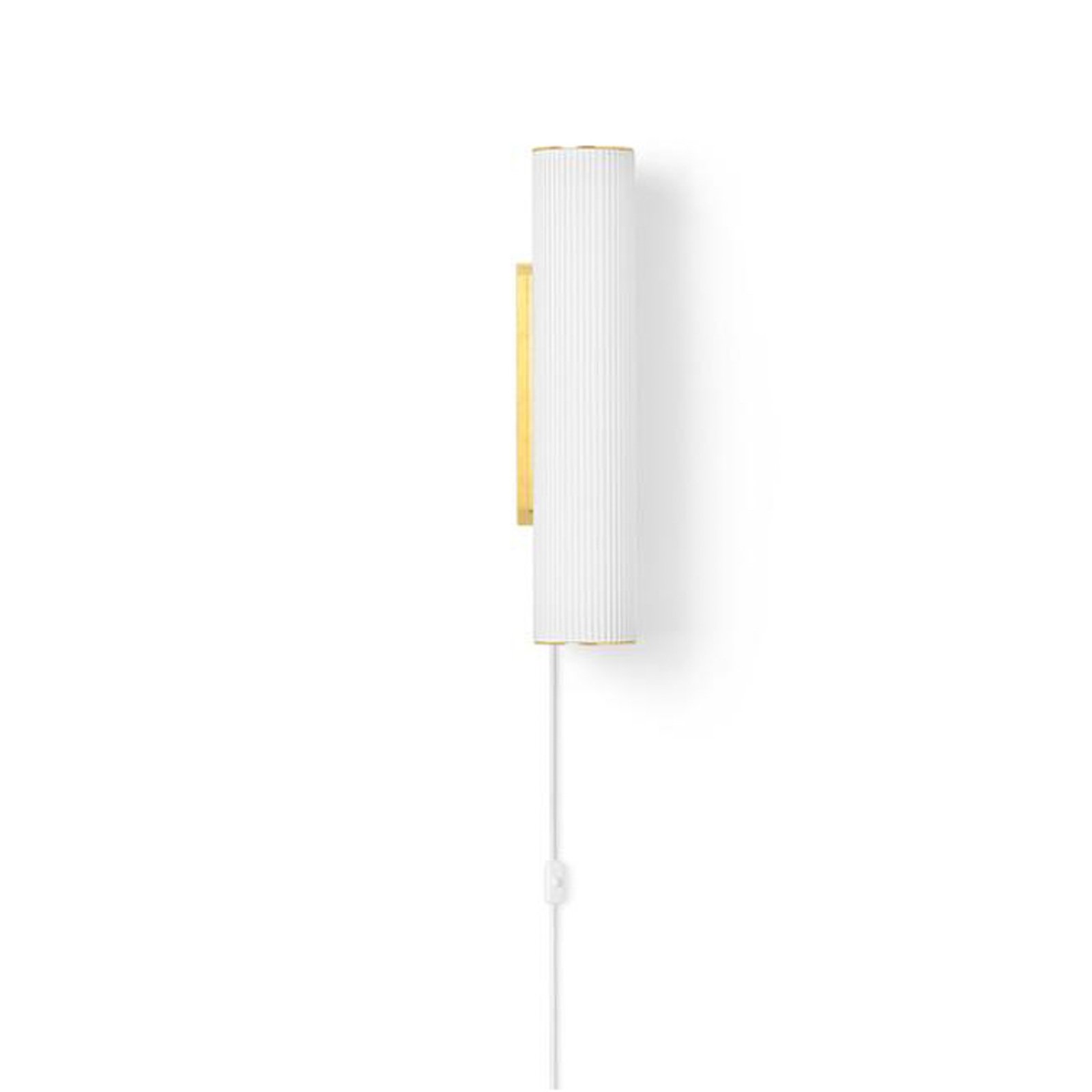 ferm LIVING Vuelta 40, white/brass, plug, remote control, dimmable.