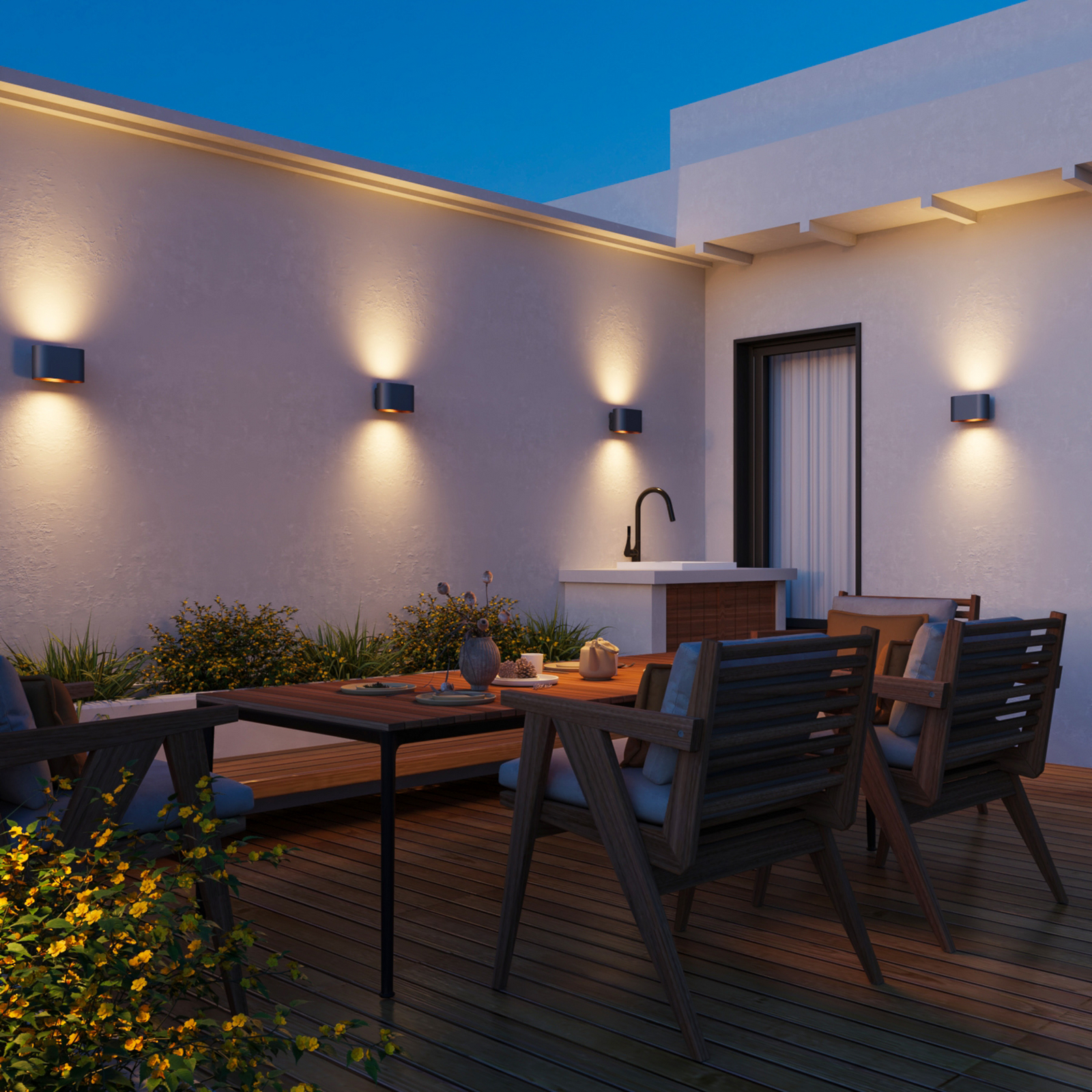 Calex LED-Außenwandlampe Potenza up/down, IP44, schwarz/gold