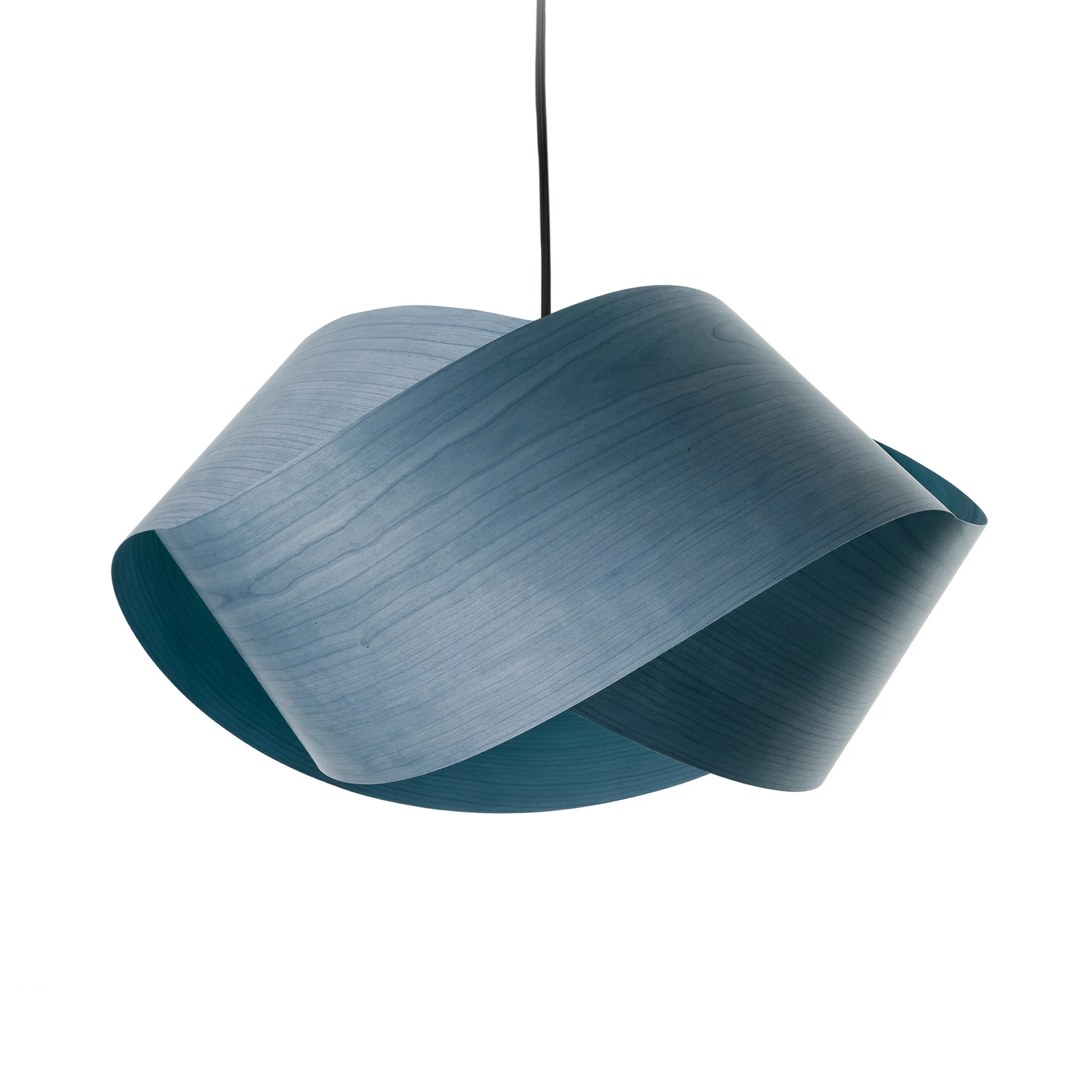 LZF Lampada a sospensione Nut, blu/color nichel, lunghezza 42 cm, legno