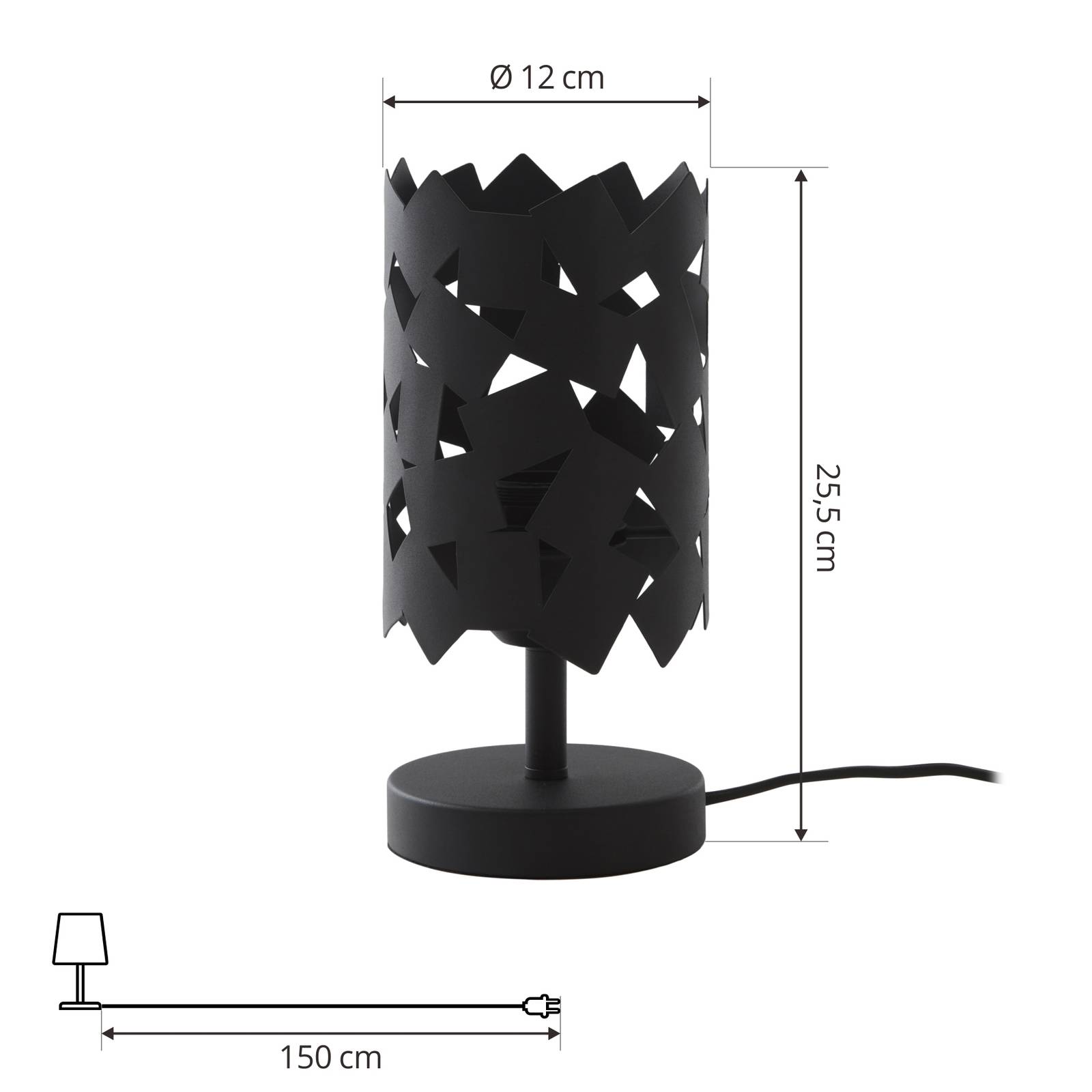 Lampa stołowa Lucande Aeloria, czarna, żelazo, Ø 12 cm, E27