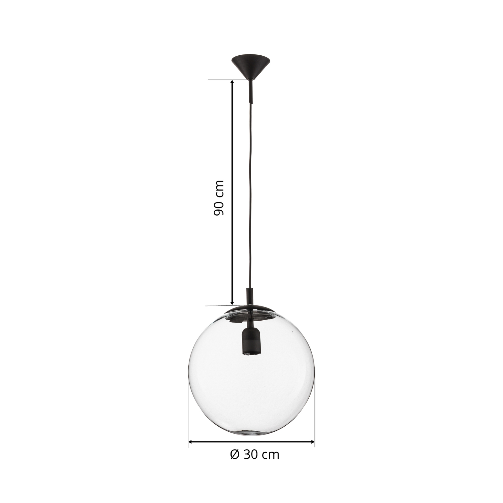 562 hanging light, clear glass, black cap/canopy