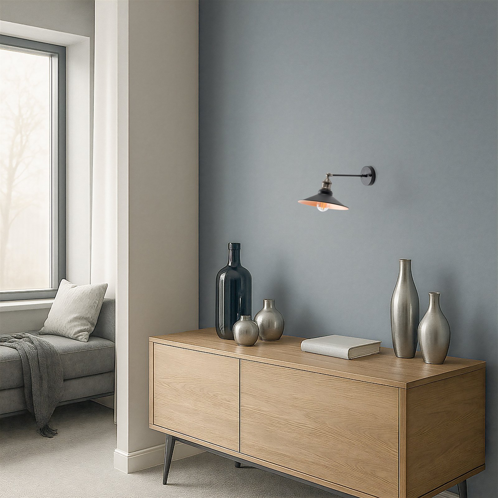 Aplique de pared Saglam, negro/dorado, cónica, altura 20 cm, E27