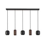 Jane hanging light, length 102 cm, black/brown/green, 5-bulb.