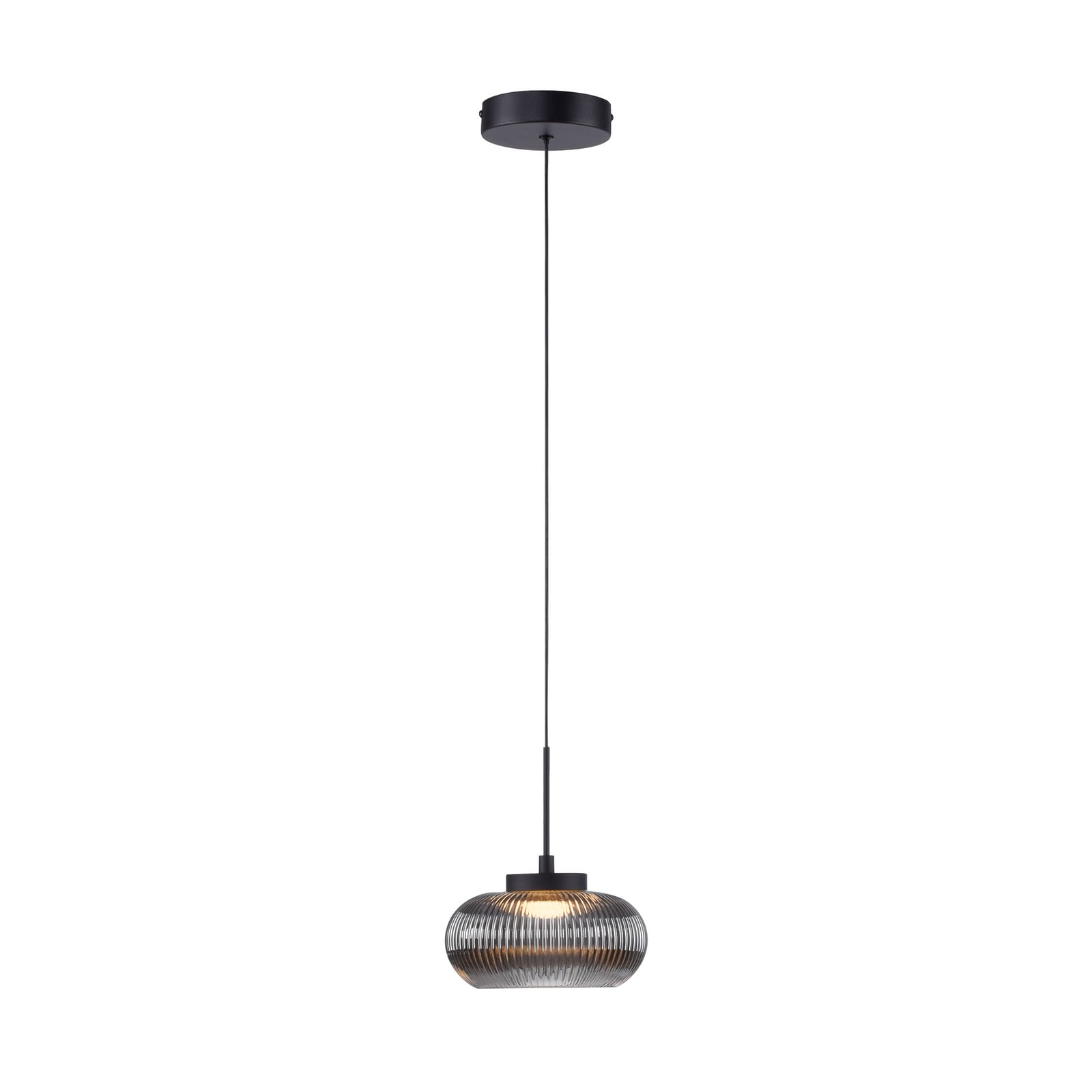 Lámpara colgante LED Noctis, gris ahumado, cristal, atenuable, 3.000 K