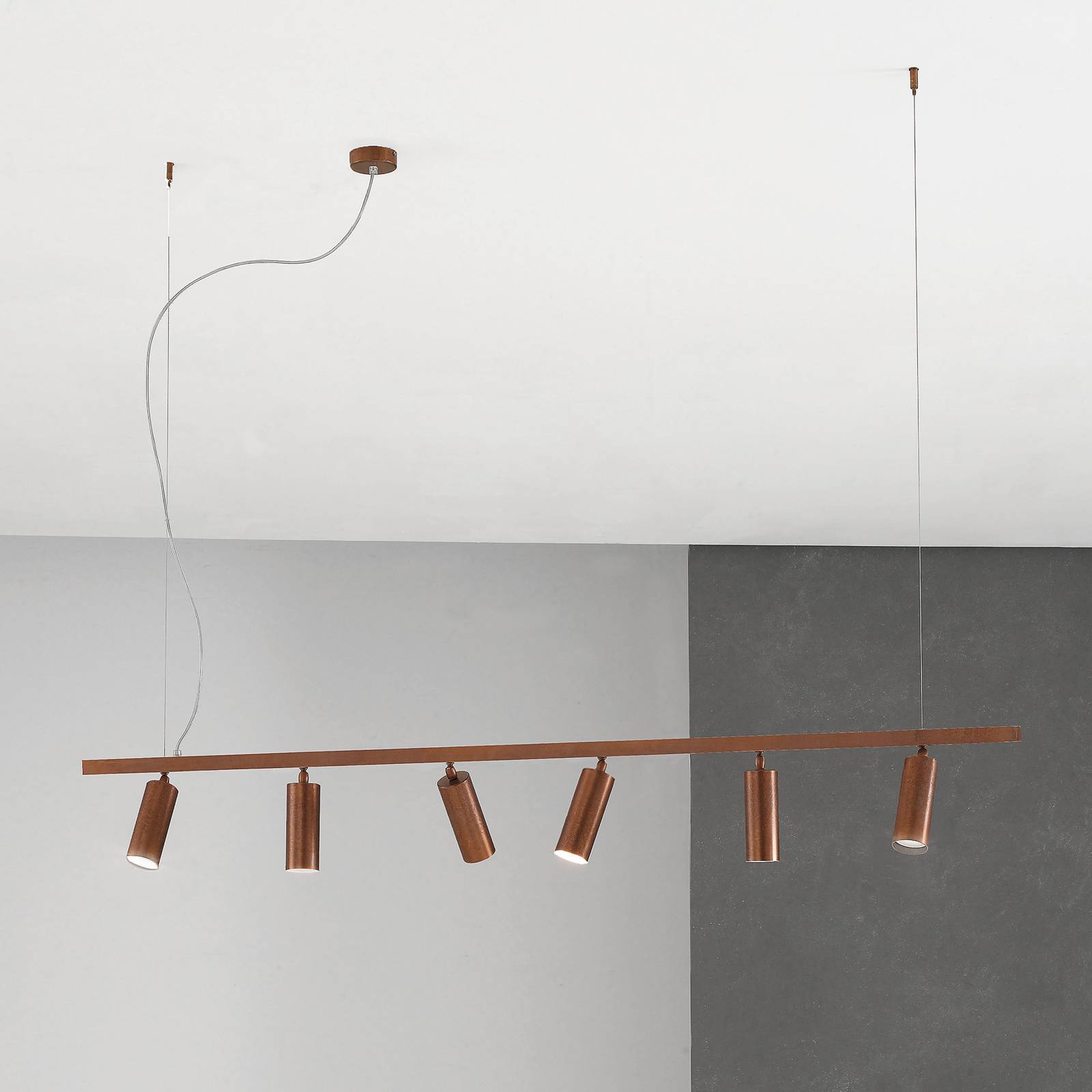 Cremasco Suspension 7532, bois bruni, à 6 lampes, GU10