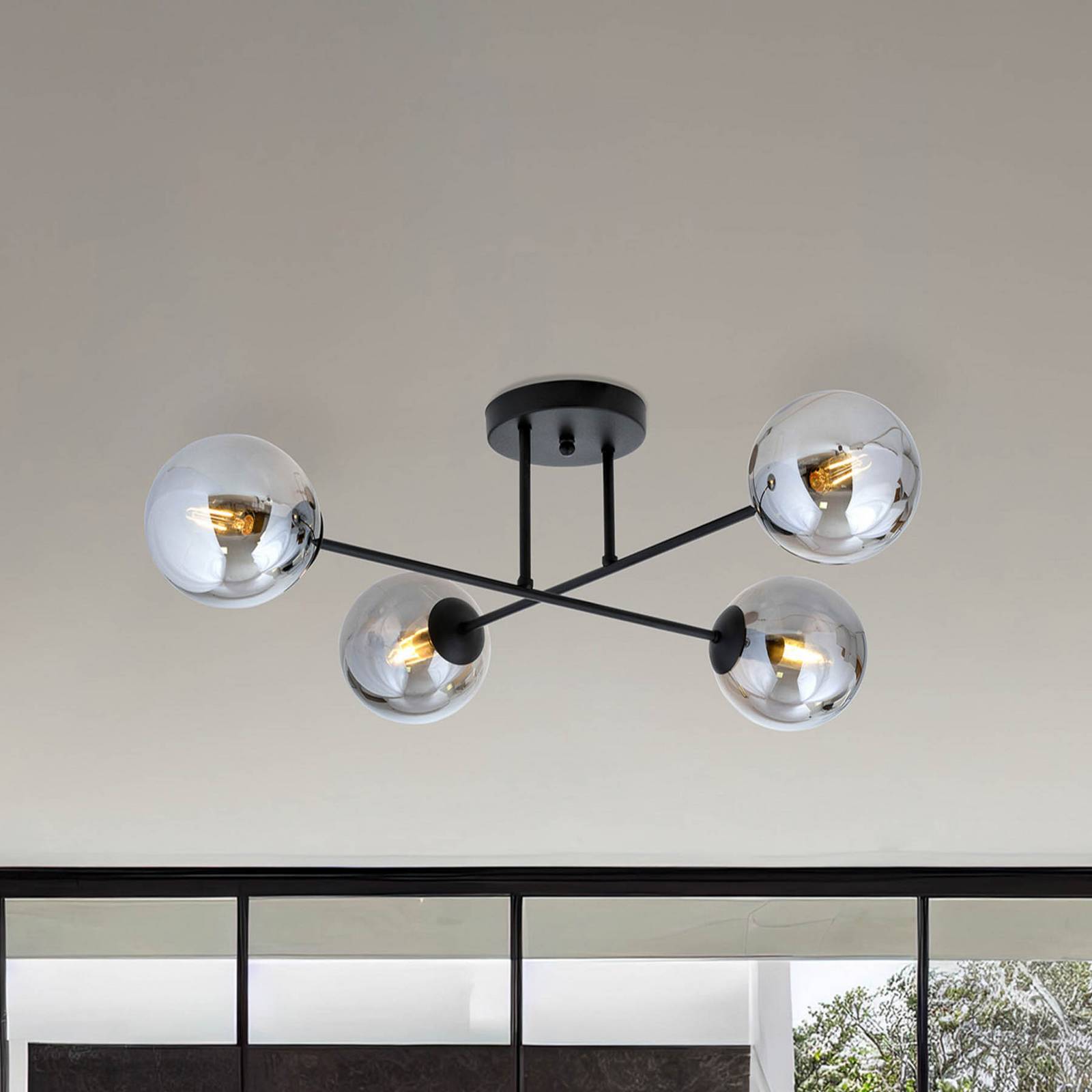 Lampa sufitowa Glassy, 4-punktowa, krzyżowa, czarny/grafitowy