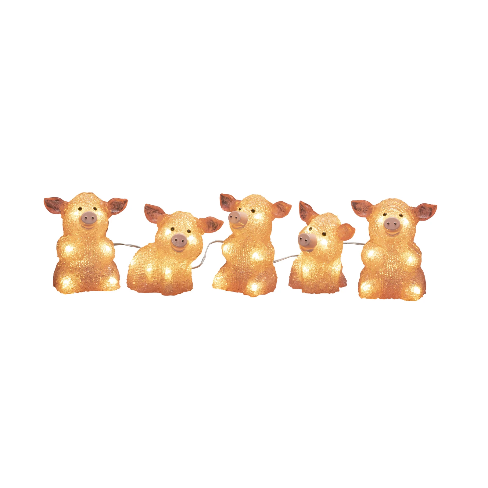 Figurină cu lumină LED porc, set de 5 ca un lanț, roz