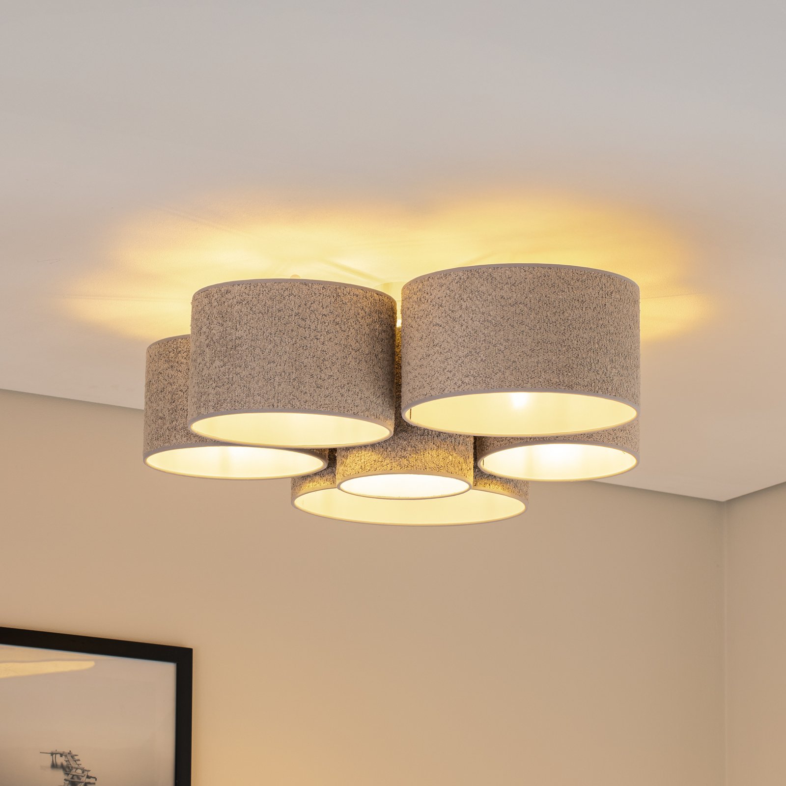 Plafoniera Boucle con sei paralumi, grigio