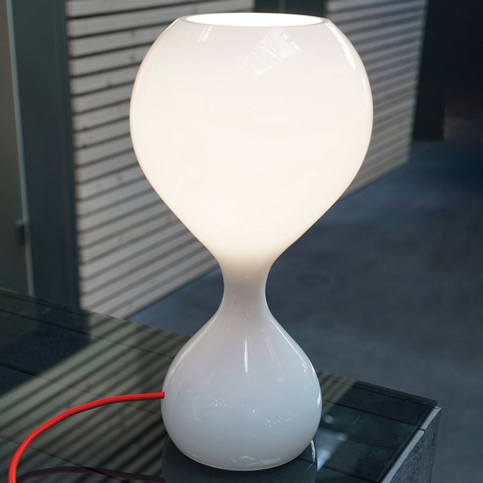 next Blubb - glass table lamp, opal/red cable, for Living / Dining Room, glass, E27, 20 W, energy efficiency: A++, H: 42 cm