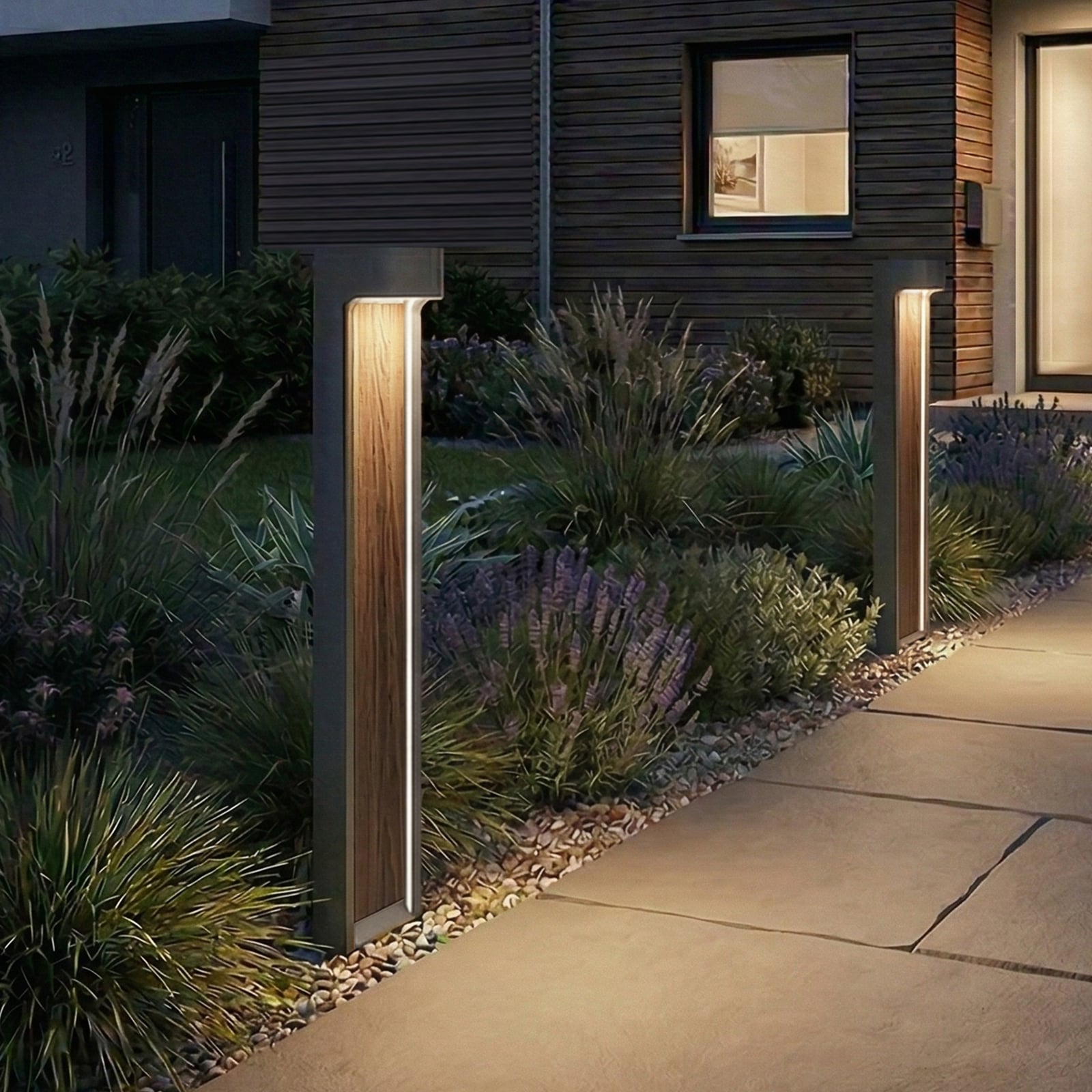 Lucande LED-Wegeleuchte Meta, Metall, Holz Inlay, 100 cm