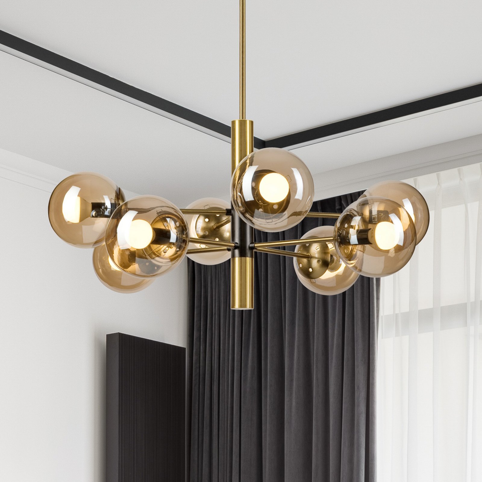 Natalia ceiling lamp, gold-coloured, Ø 68 cm, glass, 8-bulb, E14