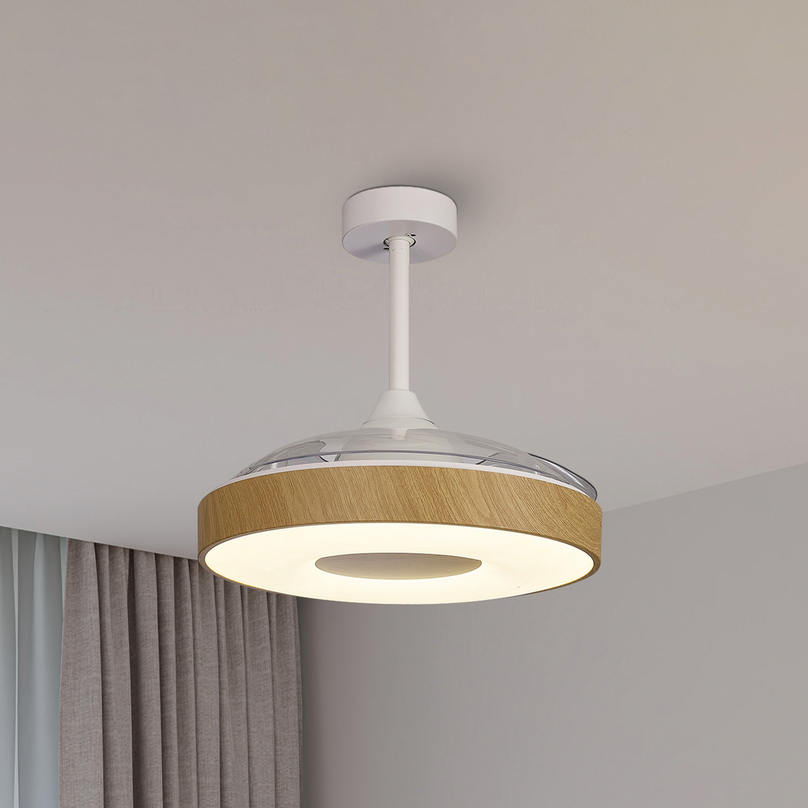 Ventilatore da soffitto a LED Coin Mini legno DC silenzioso Ø 91 cm CCT