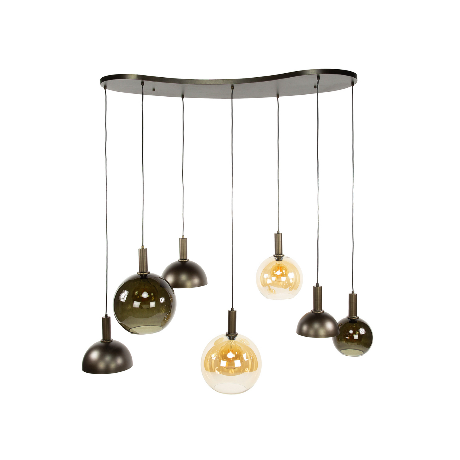 Pendelleuchte Cluster, amber/grau, Glas/Metall, 7-flg., E27 Pendelleuchte Cluster, amber/grau, Glas/Metall, 7-flg., E27